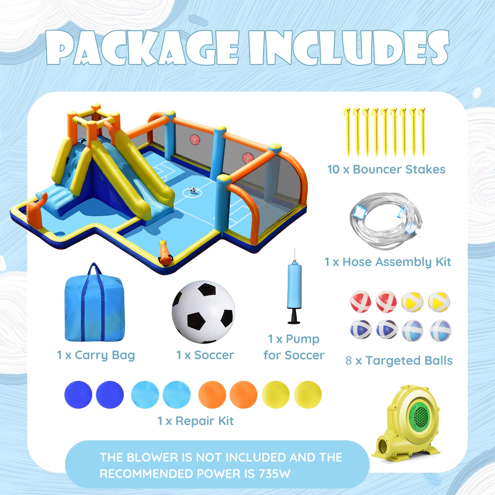 **HONEY JOY Inflatable Water Slide with Soccer Goals - Giant Bounce House for Outdoor Water Park, Splash Pool & Climbing Fun - Blow Up Water Slides for Kids & Adults - Backyard Party & Summer Activities (Includes 735W Blower)**