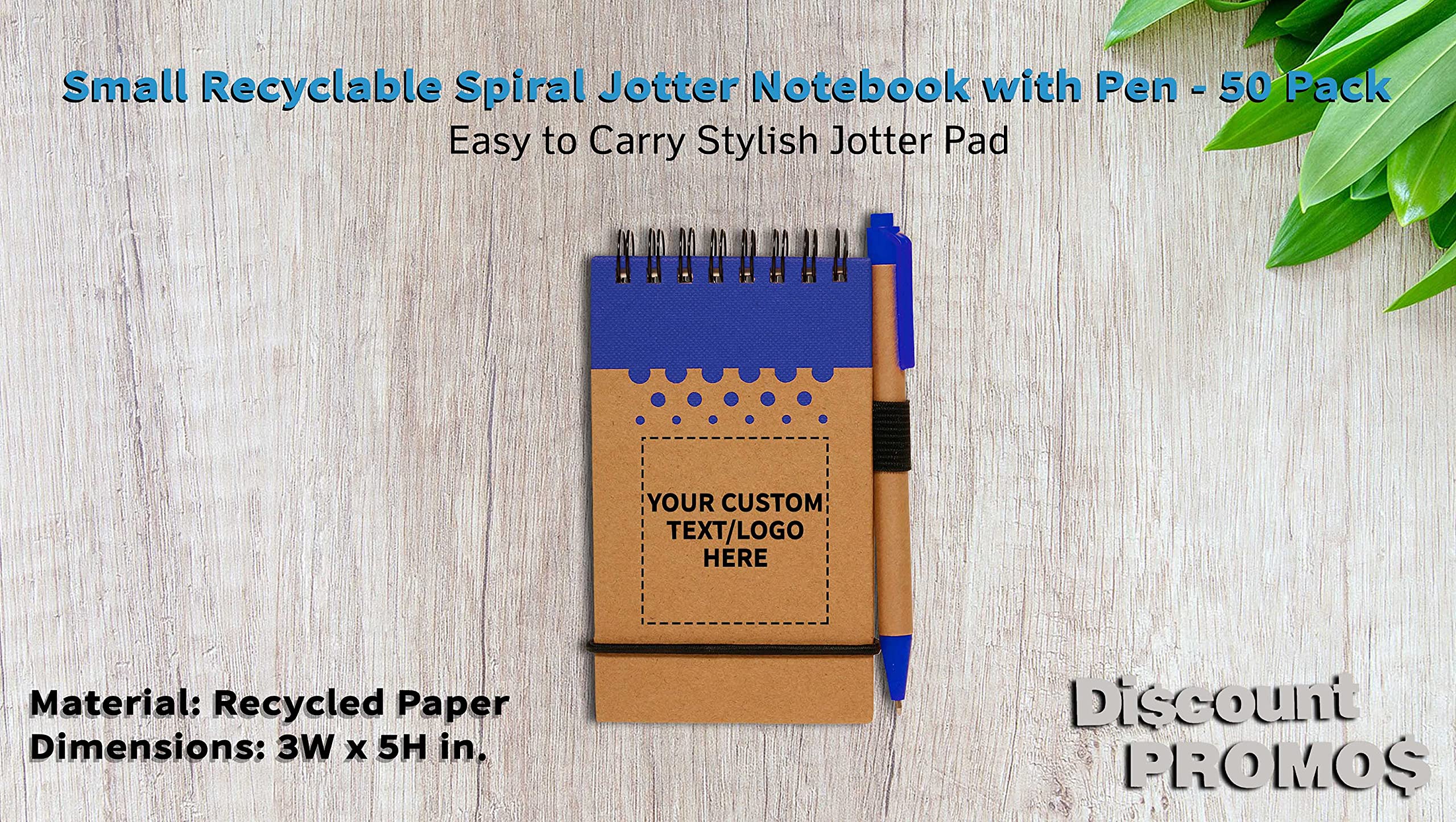 50-Pack Recyclable Spiral Small Notebooks - Customizable Text & Logo - 60 Lined Pages - Blue - Perfect for Office, School & Gifts