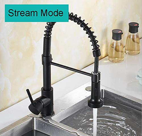 Premium Commercial Kitchen Faucet with Pull-Down Sprayer - Single Handle Lever Spring Sink Faucet in Matte Black (Model FC1013) - Ideal for Restaurants, Cafes & Home Kitchens