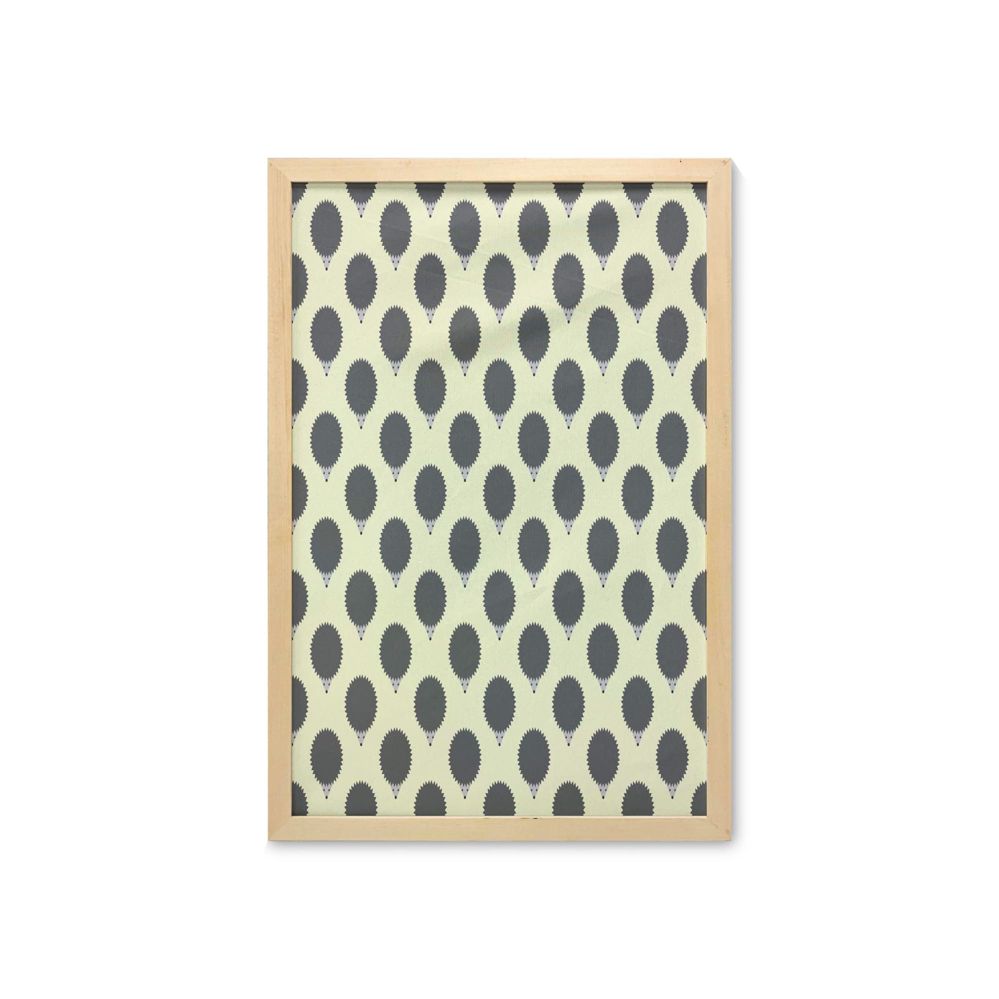 Ambesonne Framed Hedgehog Wall Art - Geometric Abstract Animal Print Poster with Off-White Background, 23x35 Inches, Dark Taupe Cream - Perfect for Bathroom, Living Room & Dorm Decor