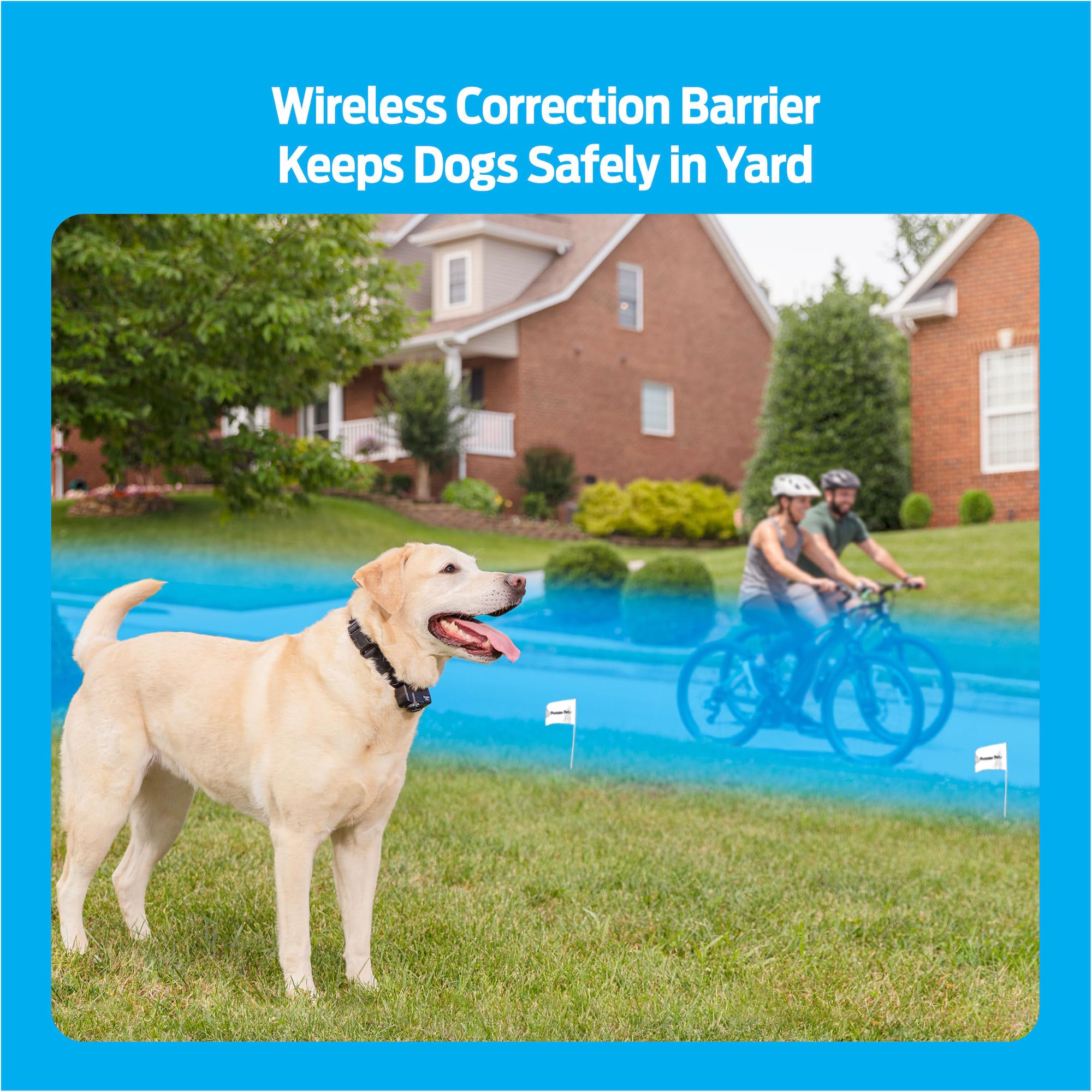Premier Pet Wireless Dog Fence System - Adjustable Circular Boundary up to ½ Acre, Waterproof Collar with Tone & 5 Static Correction Levels, Expandable for Multiple Dogs, No Digging Required - Perfect for Backyard, Garden & Large Outdoor Spaces
