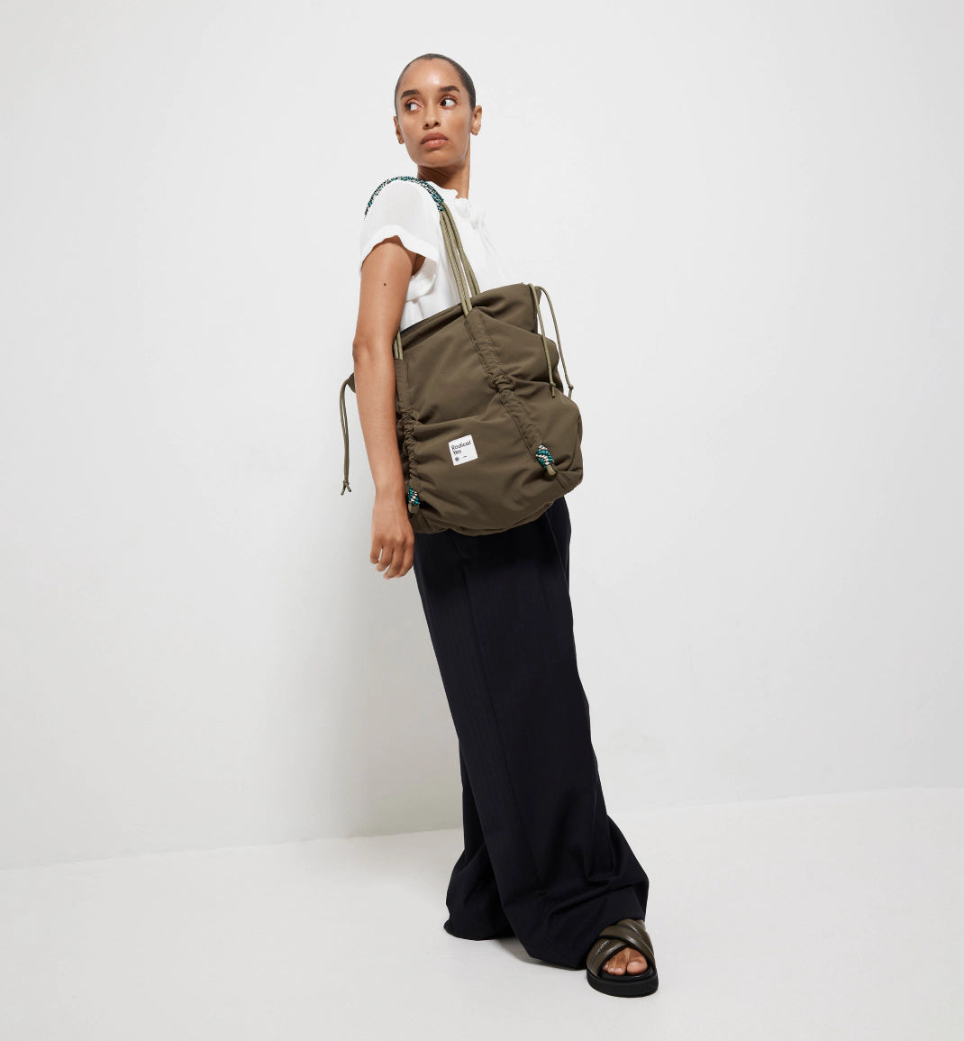 Eco-Friendly Reframe Ruched Recycled Nylon Tote Bag - Olive Green | Sustainable Fashion Accessory for Work, Travel & Shopping