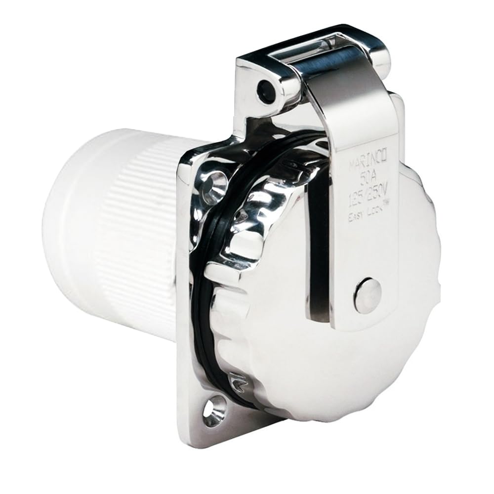 Marinco 6373El-B 50 Amp 125/250V Stainless Steel Power Inlet for RV, Boat, and Marine Use - Weatherproof & Durable Electrical Connector
