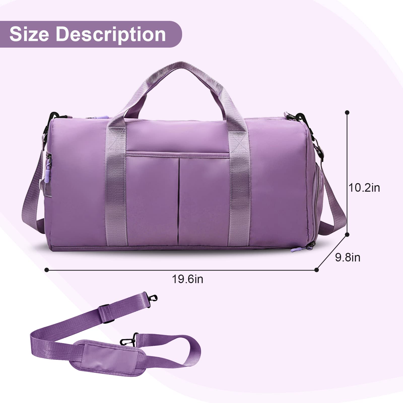 ZGWJ Waterproof Gym Bag with Wet Pocket & Shoe Compartment - Lightweight Sports Duffel Bag for Men & Women - Perfect for Swimming, Travel, Workout & Weekend Trips - Easy Carry Purple Backpack