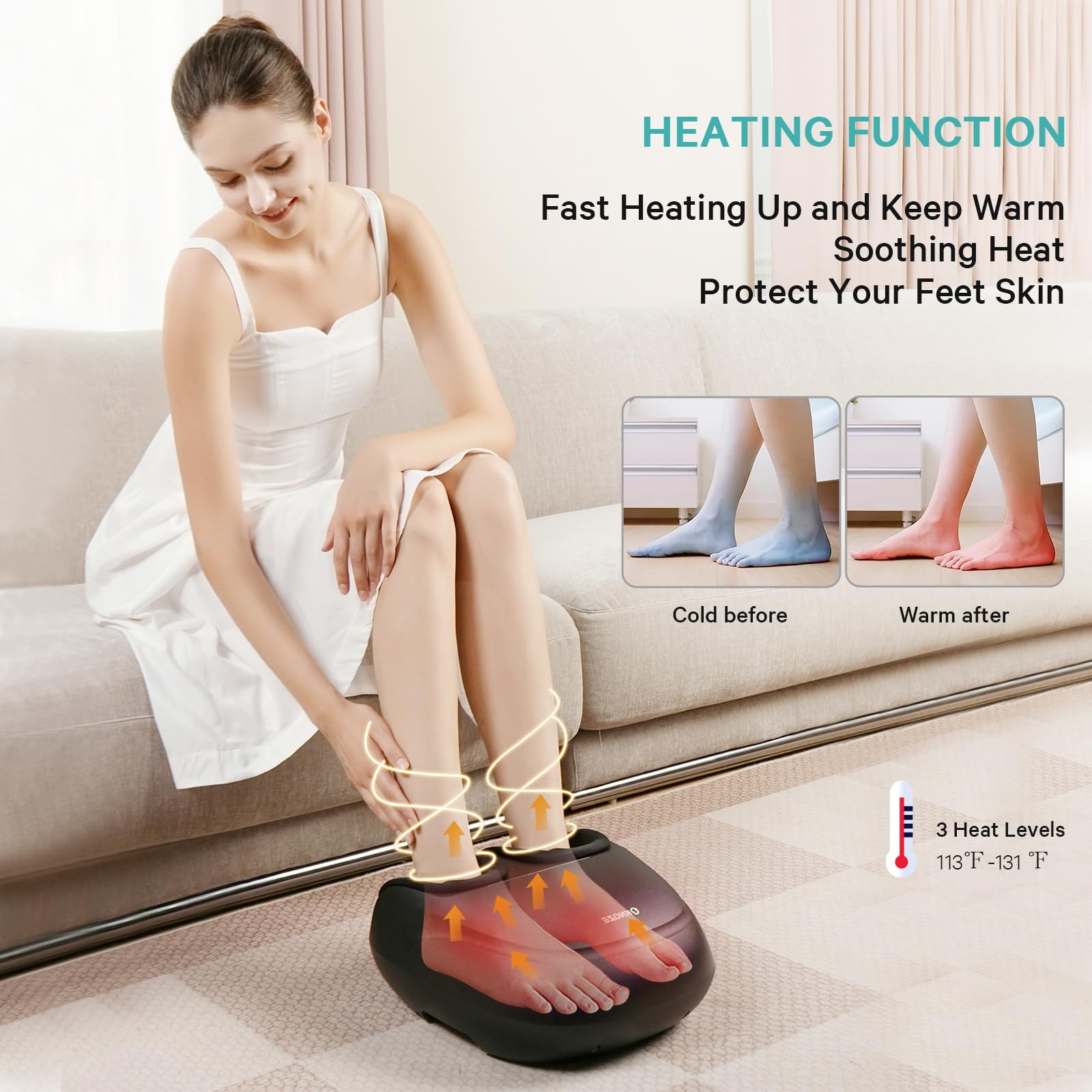 Electric Shiatsu Foot Massager with Heat - Deep Kneading for Plantar Fasciitis Pain Relief - 6 Massage Modes - Perfect Gift for Men & Women - Home, Office, Spa Relaxation Therapy