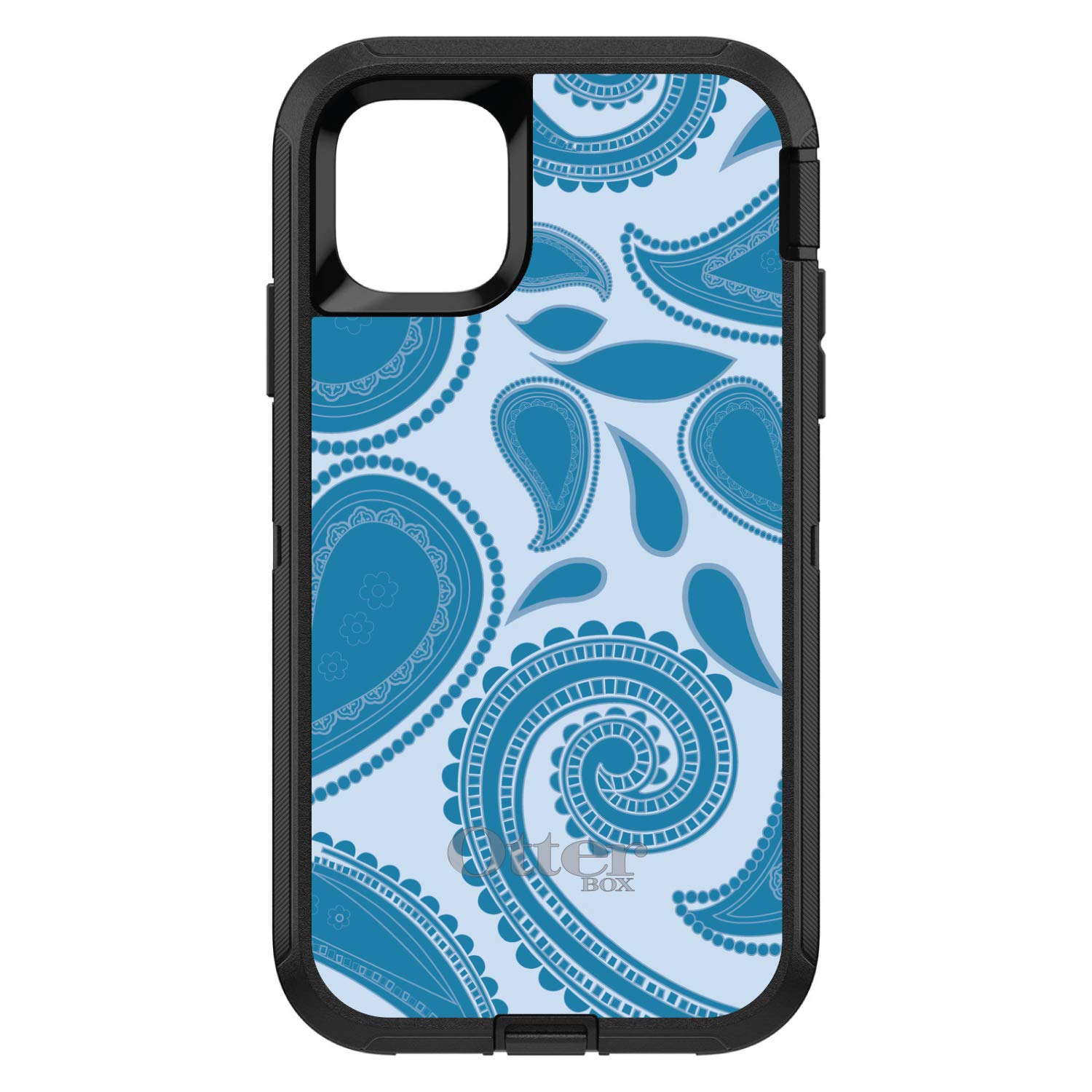 DistinctInk iPhone 12 Pro MAX Case (6.7 Inch) - Heavy Duty Protective Cover with Blue Paisley Design | OtterBox Defender Replacement | Shockproof & Scratch Resistant for Everyday Use, Travel & Outdoor Activities