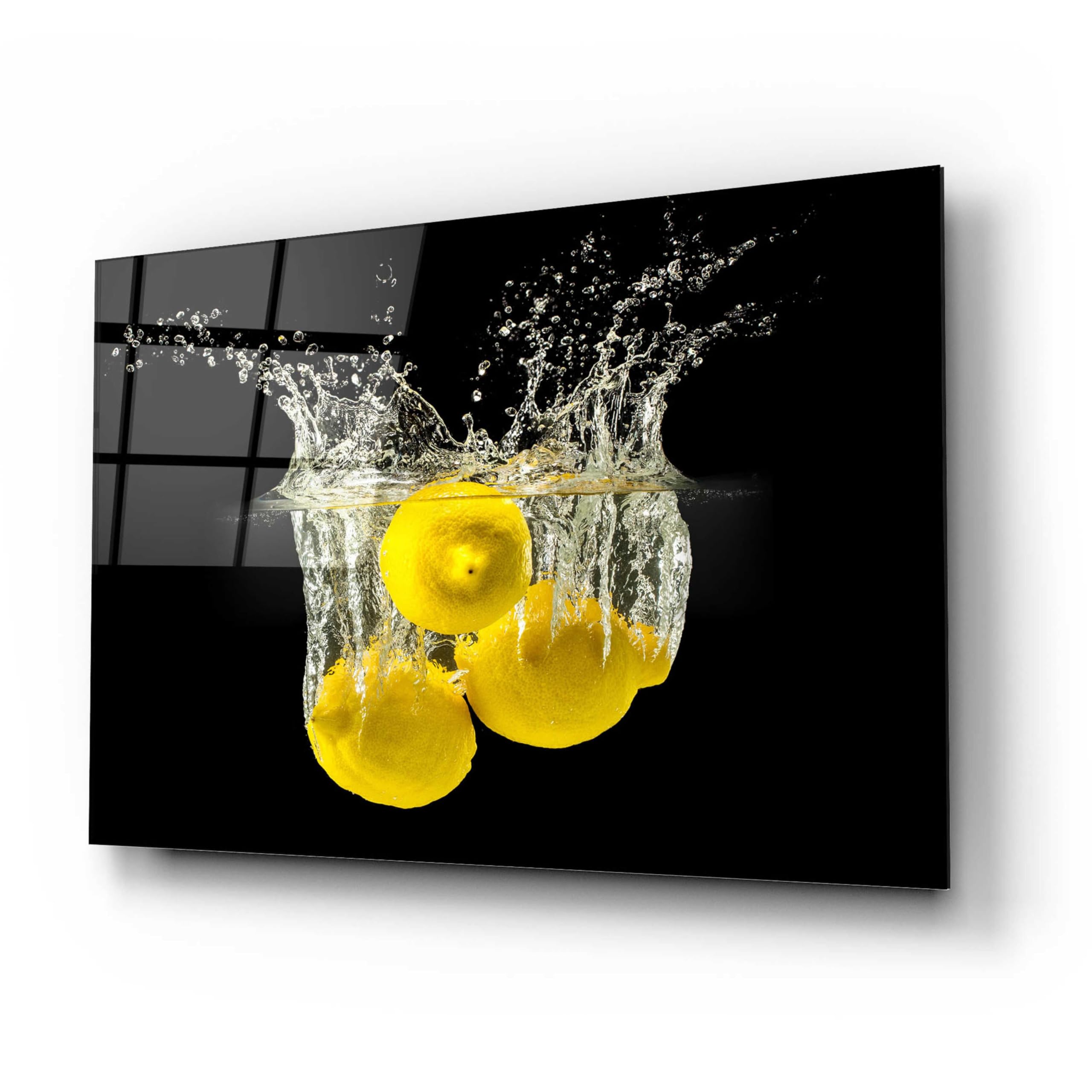 Epic Art 'Lemon Splash' Abstract Painting - 24x16 Inch Acrylic Glass Wall Decor - Modern Home & Office Artwork for Living Room, Bedroom, Kitchen Decor