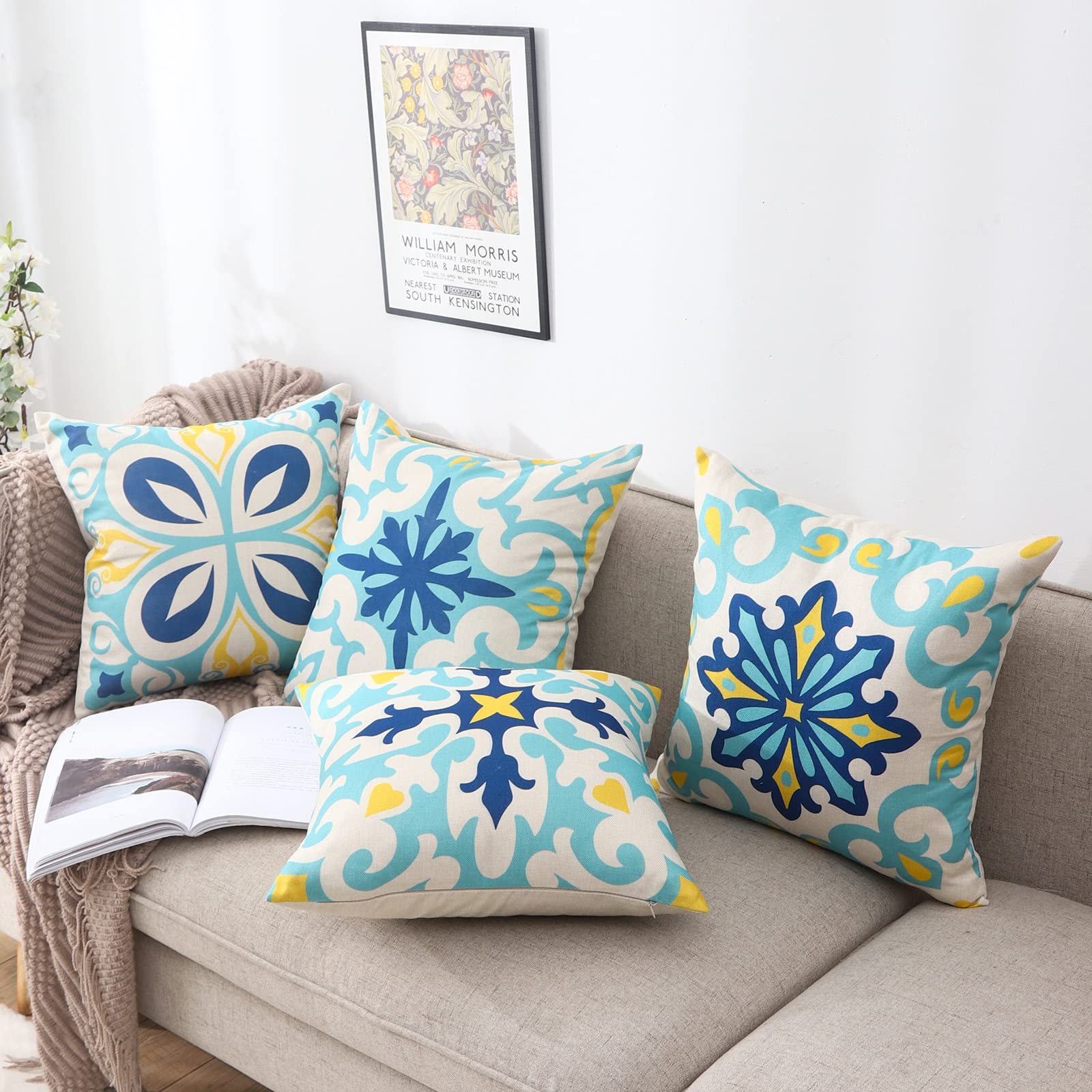 JOJOGOGO Waterproof Outdoor Throw Pillow Covers 18x18 Inch Set of 4 - Floral Boho Farmhouse Decorative Pillow Covers for Patio Furniture, Garden, Porch, Poolside & Backyard Decor
