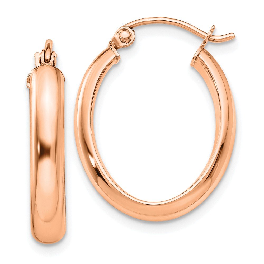 14K Rose Gold Oval Tube Hoop Earrings - 22mm x 3mm Dainty Minimalist Jewelry for Women, Perfect for Everyday Wear, Date Night & Special Occasions