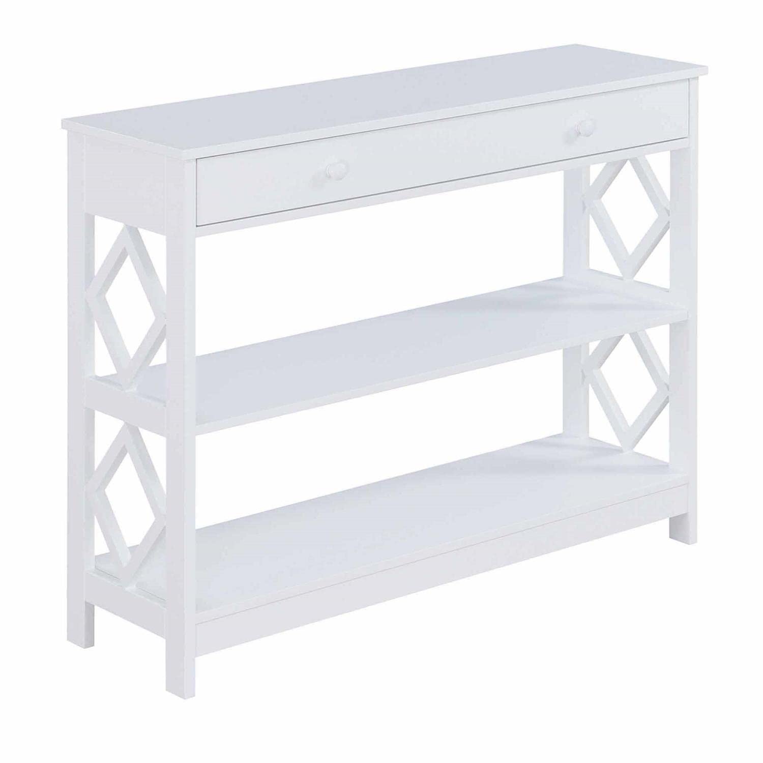 Convenience Concepts Diamond 1 Drawer Console Table - White Entryway Sofa Table with Storage for Living Room, Hallway & Bedroom Decor