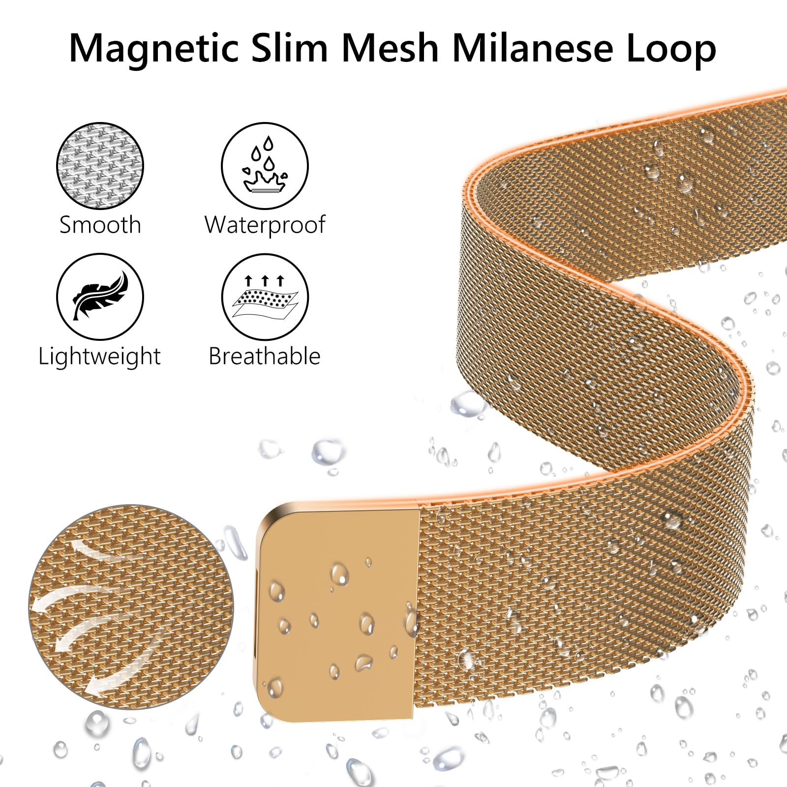 **KADES Magnetic Strap for Apple Watch 42mm/41mm/40mm/38mm - Bling Diamond Rhinestone Stainless Steel Mesh Loop Compatible with Series SE 10 9 8 7 6 5 4 3 2 1 - Rose Gold - Perfect for Women's Fashion & Everyday Wear**