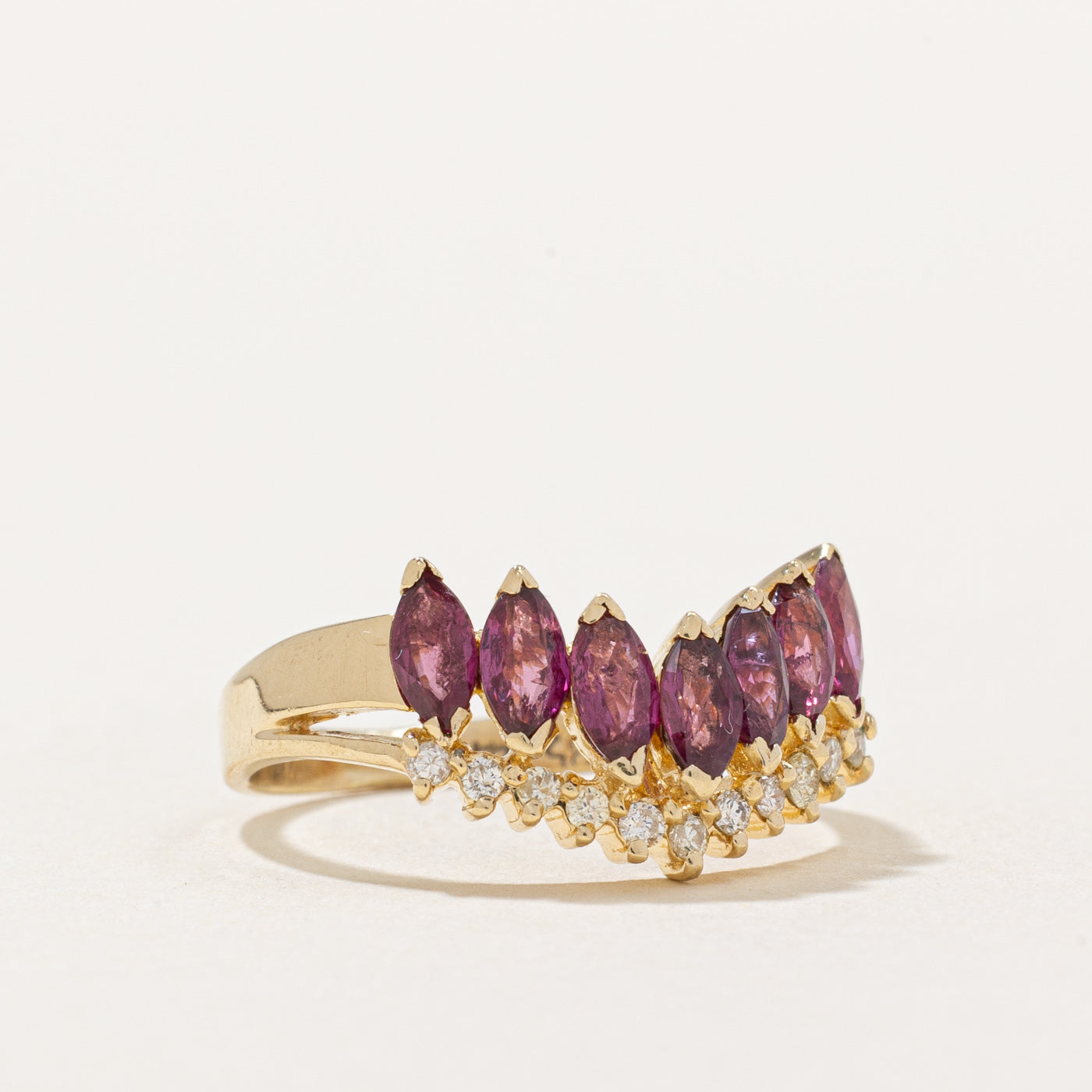 Elegant Ruby & Diamond Chevron Ring - 0.91ctw Total, 0.22ctw Diamonds - Size 5.75 - Perfect for Engagement, Anniversary & Special Occasions
