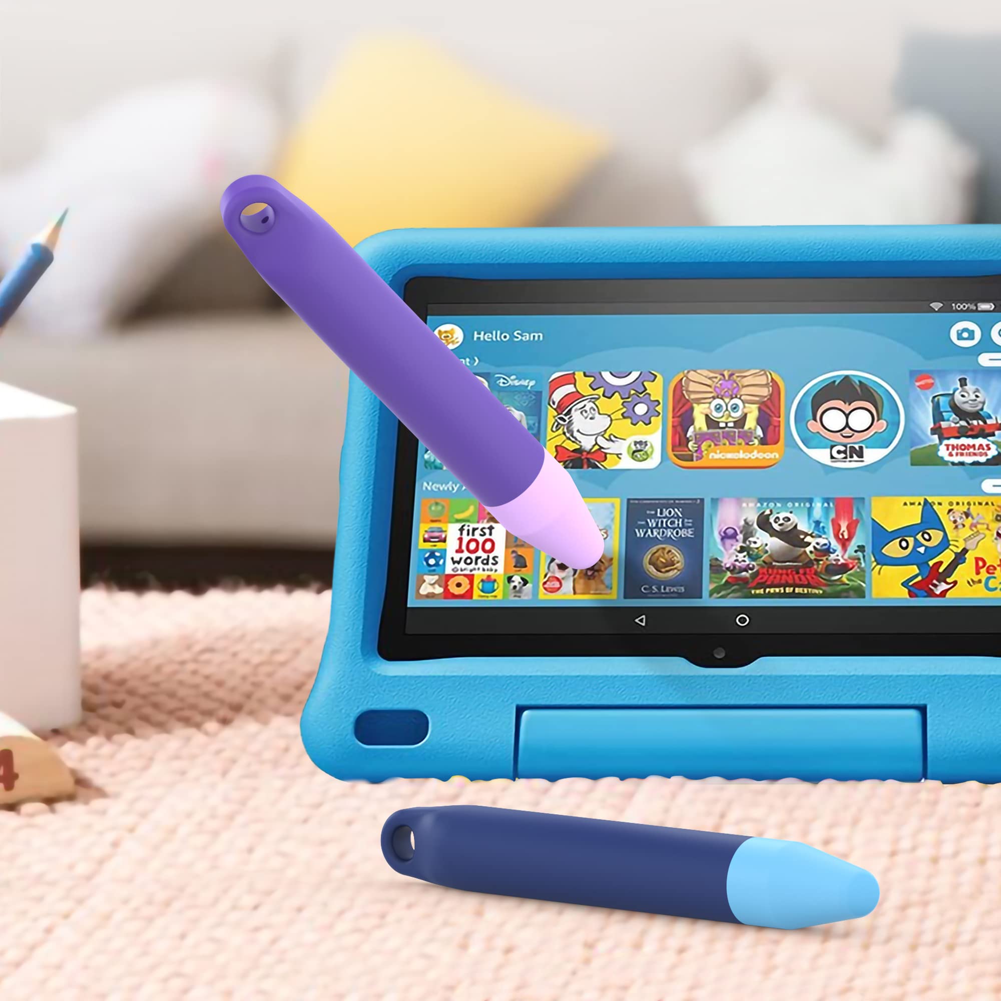 Kid-Friendly Stylus Pens for Touch Screens - 2 Pack Purple & Blue Stylus Compatible with Kindle, iPad, iPhone - Perfect for Drawing, Note-Taking & Digital Learning
