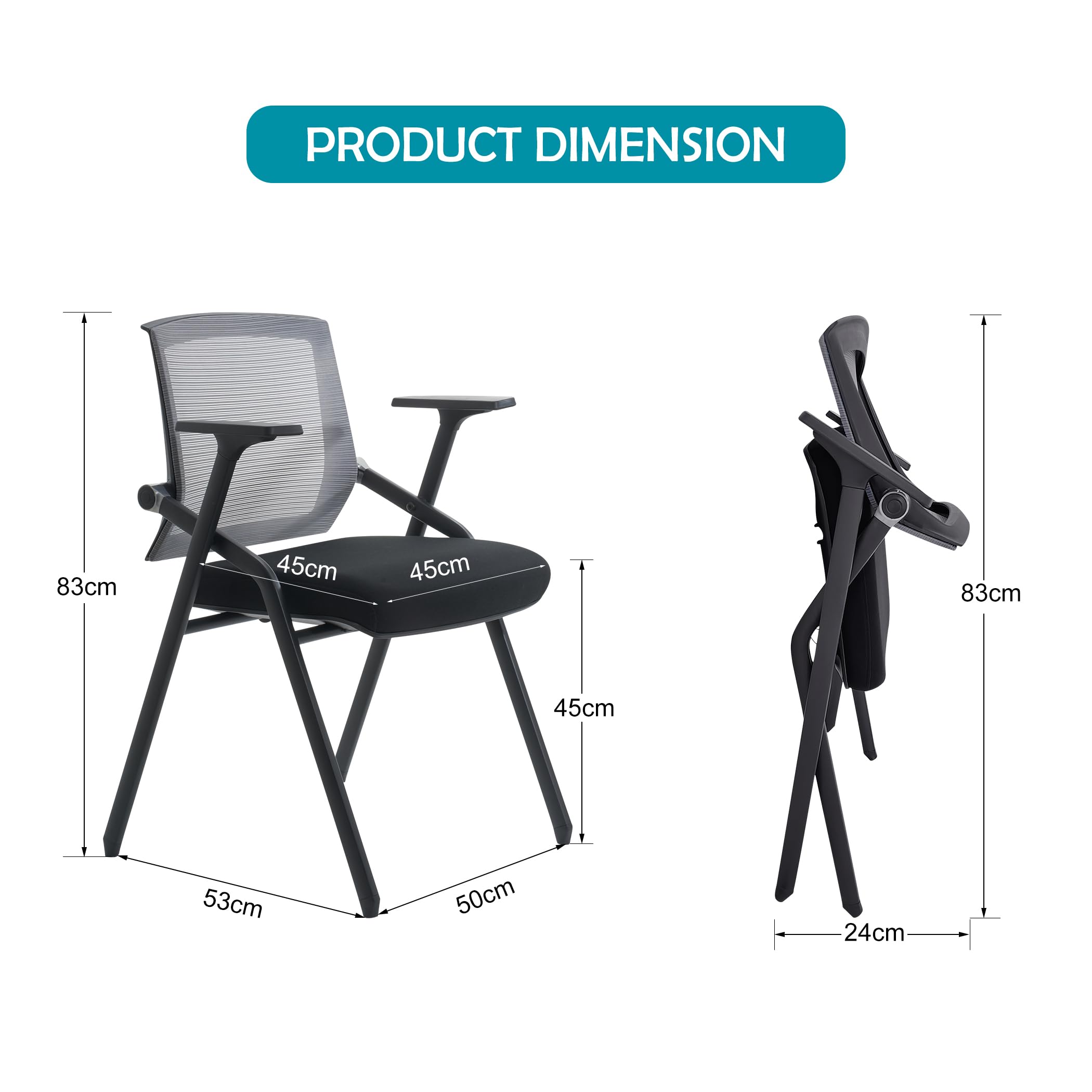 Ergonomic Folding Office Chairs with Lumbar Support & Swivel Casters - Stackable Conference Room Chairs for Guest & Reception Areas (Set of 4) - Perfect for Home Offices, Meeting Rooms, and Waiting Areas