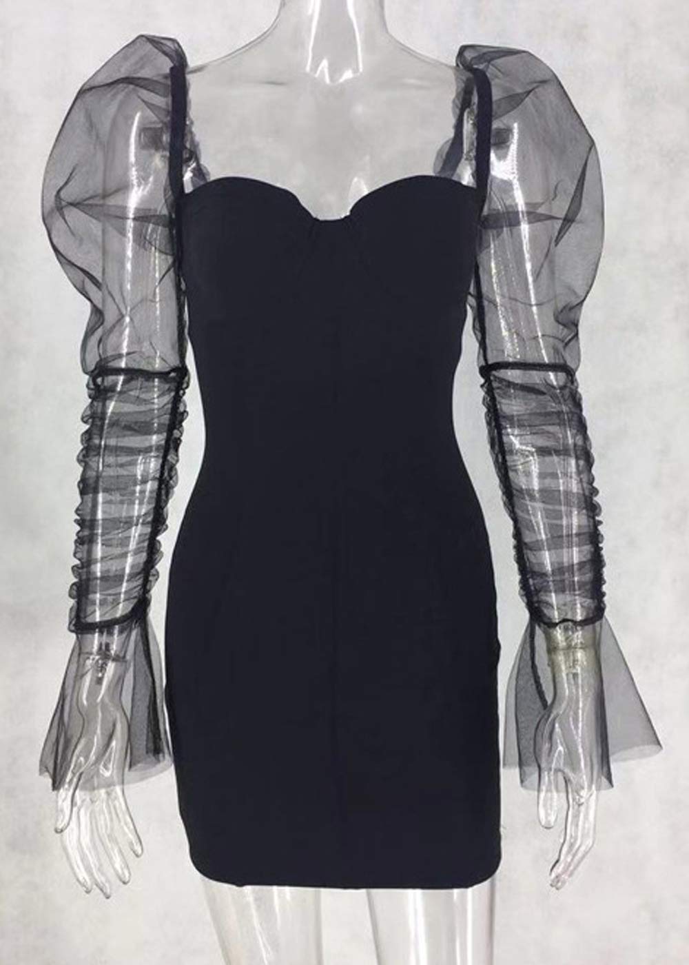 **Cocoinsity Women's Sexy Clubwear Bodycon Mini Dress - Long Sleeve Mesh Patchwork Party Dress for Night Out, Clubbing, and Special Occasions**