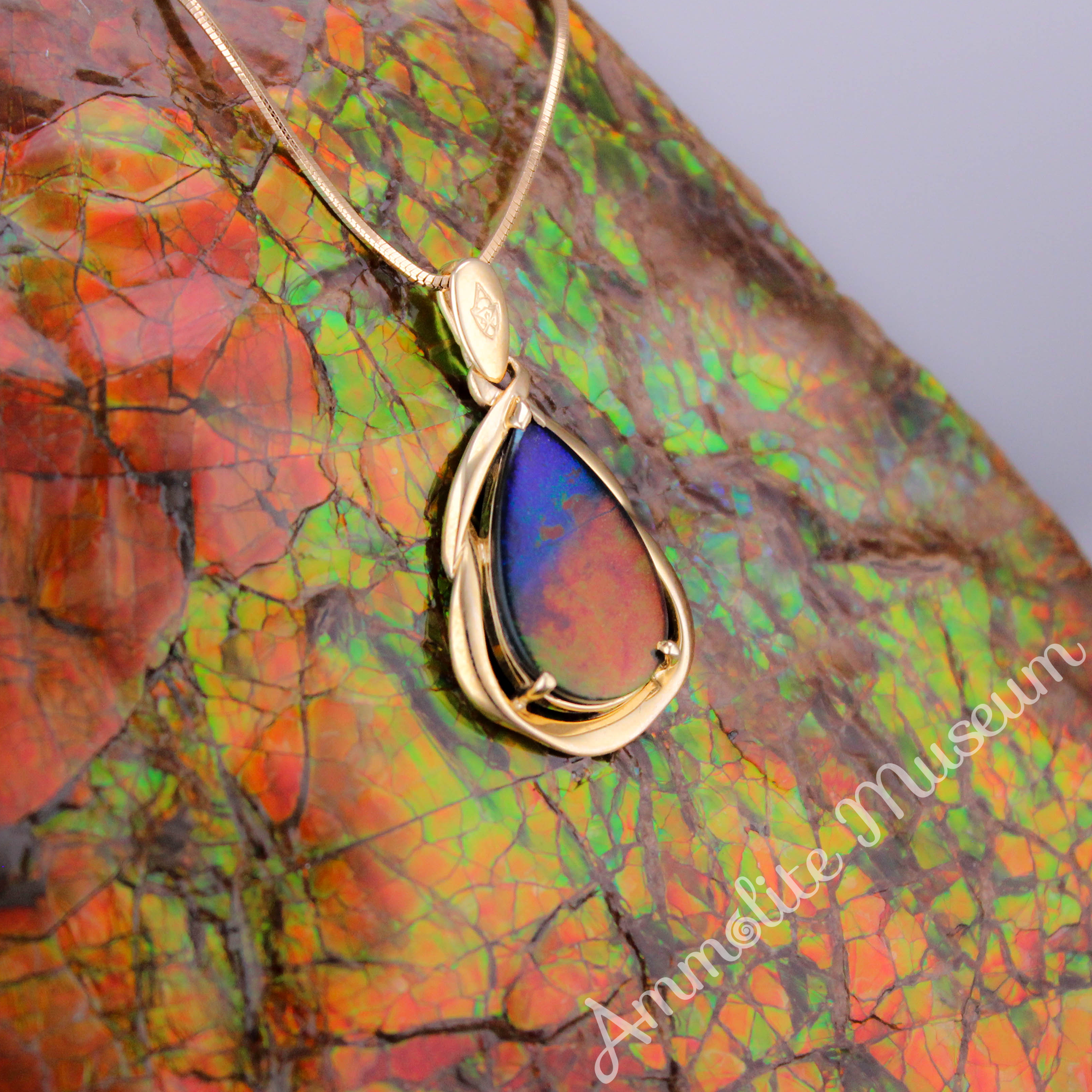 14K Gold Teardrop Ammolite Pendant Necklace - Natural Iridescent Gemstone Jewelry for Women - Perfect Gift for Birthday, Anniversary & Special Occasions