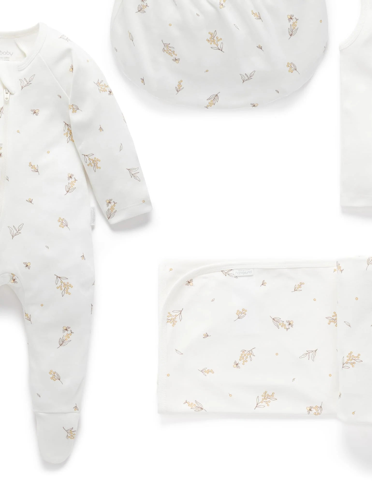 Purebaby Organic Essentials Hospital Bag - Vanilla Wattle Bee Newborn Gift Set (Value $120+) | Perfect Baby Shower Gift & Hospital Must-Have for Expecting Moms