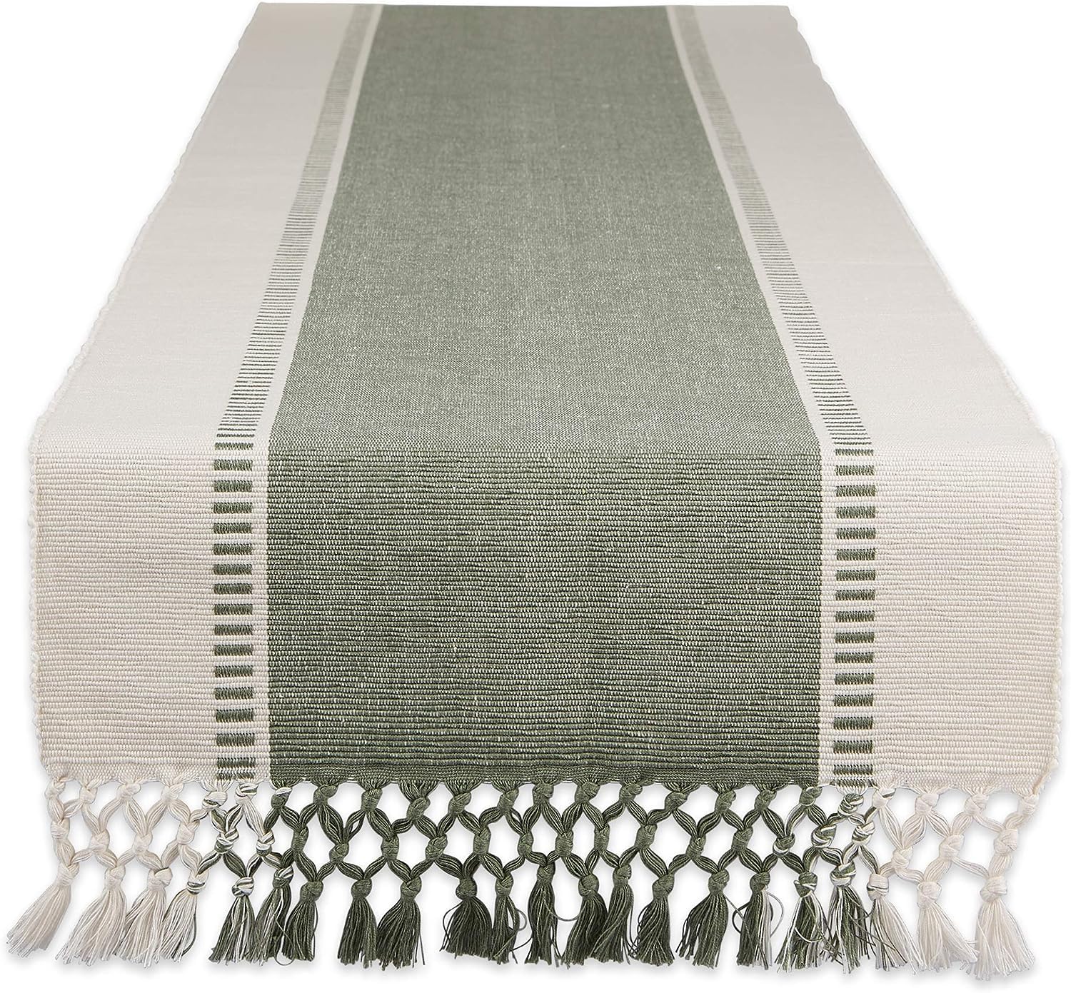 North Field Handloom 100% Cotton Table Runner - Large Light Green Striped Centerpiece for Dining Tables, Kitchens, Bedrooms & Living Rooms | Perfect for Home Decor, Wedding Centerpieces & Kids Room Decor