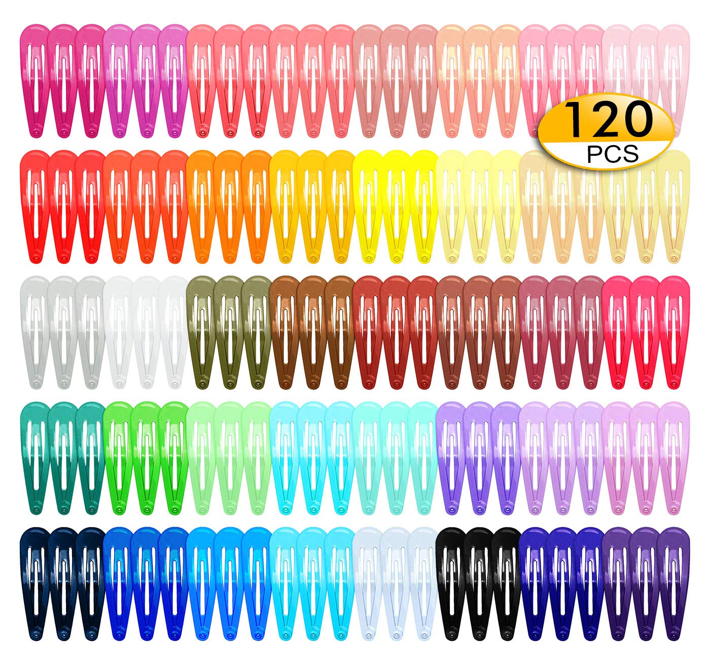 120 Pack Colorful Barrettes - 2 Inch Metal Snap Hair Clips for Kids, Teens, Toddlers & Women | 40 Vibrant Candy Colors | Perfect for School, Parties, Weddings & Daily Hair Styling