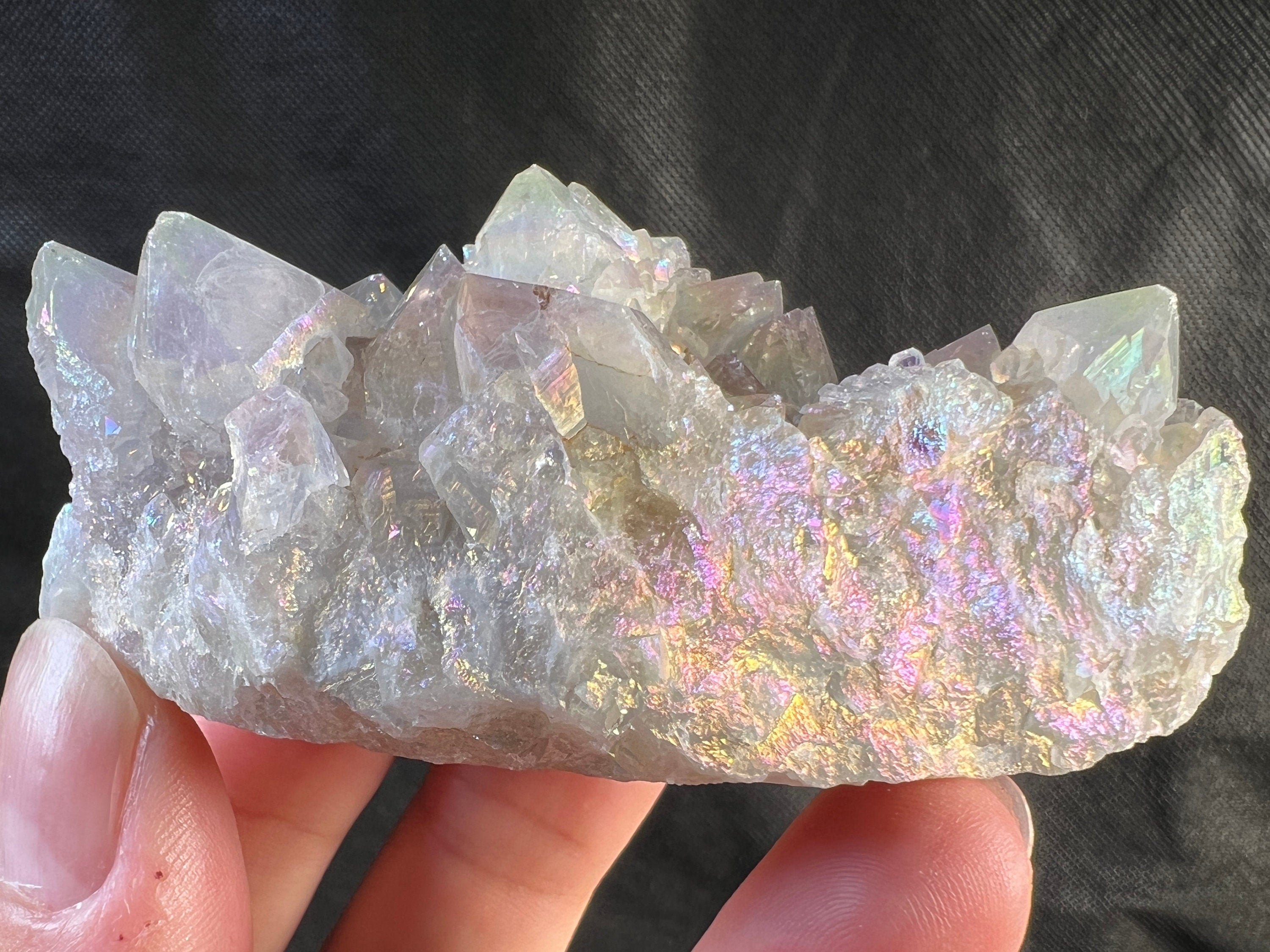 Angel AURA QUARTZ Crystal Cluster - Rainbow Quartz Crystal Healing Stone, Natural Spirit Quartz Cluster for Meditation, Reiki, Chakra Balancing | Home Decor, Office Desk Display, Gift for Crystal Lovers