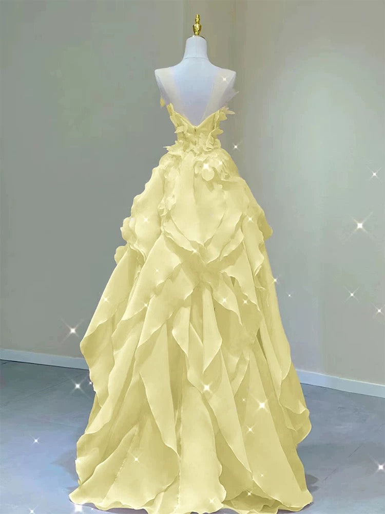 Elegant A-Line Yellow Ruffle Prom Dress for Formal Parties & Special Occasions - Perfect for Homecoming, Quinceañera & Evening Events - Style J5531