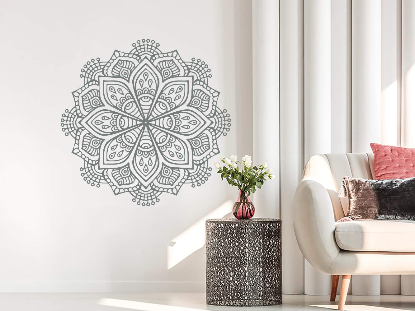 Mandala Wall Decal Lotus Flower Vinyl Sticker - Bohemian Home Decor for Bedroom, Yoga Studio & Meditation Space - Moroccan Pattern Art NS298