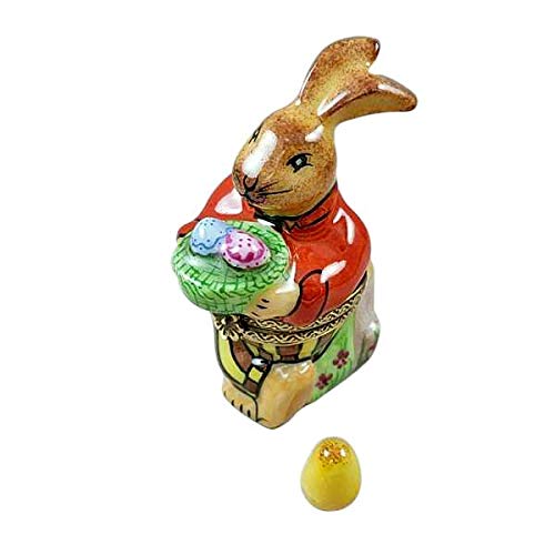 Vintage Brown Easter Rabbit Limoges Box - Hand-Painted Porcelain Collectible with Removable Egg - French Figurine Gift for Easter Decor & Home Display
