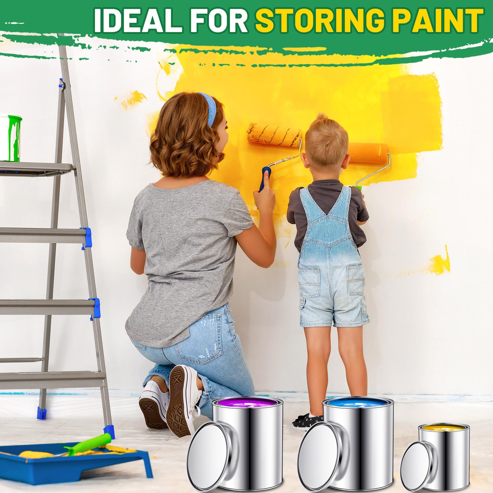 Zonon 4-Piece Gallon & Quart Metal Paint Cans with Lids - Unlined Paint Containers for Artists, DIY Projects & Home Painting - Empty Paint Buckets for Storage & Mixing