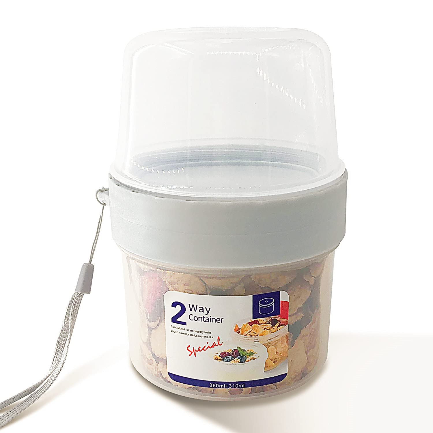HeNai PETWEKAN Portable Breakfast & Yogurt Cups - 310ml + 360ml Large Capacity Double Layer Sealed Food Storage Containers for Cereal, Oatmeal, Fruits | Perfect for On-the-Go Meals, Office Lunches & Travel Snacks