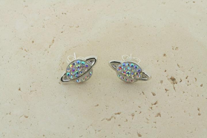 Saturn Stud Earrings in Silver & Multi-Colored - Perfect for Everyday Wear & Special Occasions