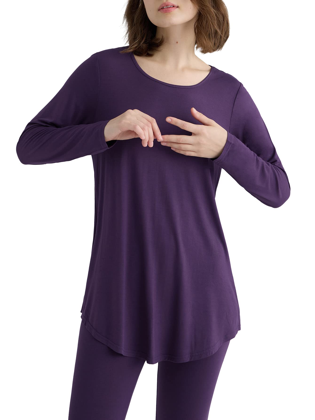 Women's Soft Viscose Long Sleeve Tunic Top - Comfortable Lounge Wear & Sleepwear for Relaxing at Home or Travel