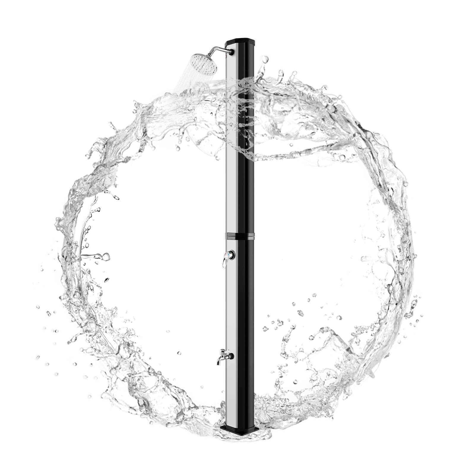 HappyGrill 7.2 FT Solar Outdoor Shower with 360° Swivel Shower Head & Foot Wash | Adjustable Temperature & Water Pressure | Easy Setup Freestanding Shower for Garden, Yard, Poolside, Beach & Camping | Perfect for Post-Swim Rinse, Pet Bathing & Outdoor Cleaning
