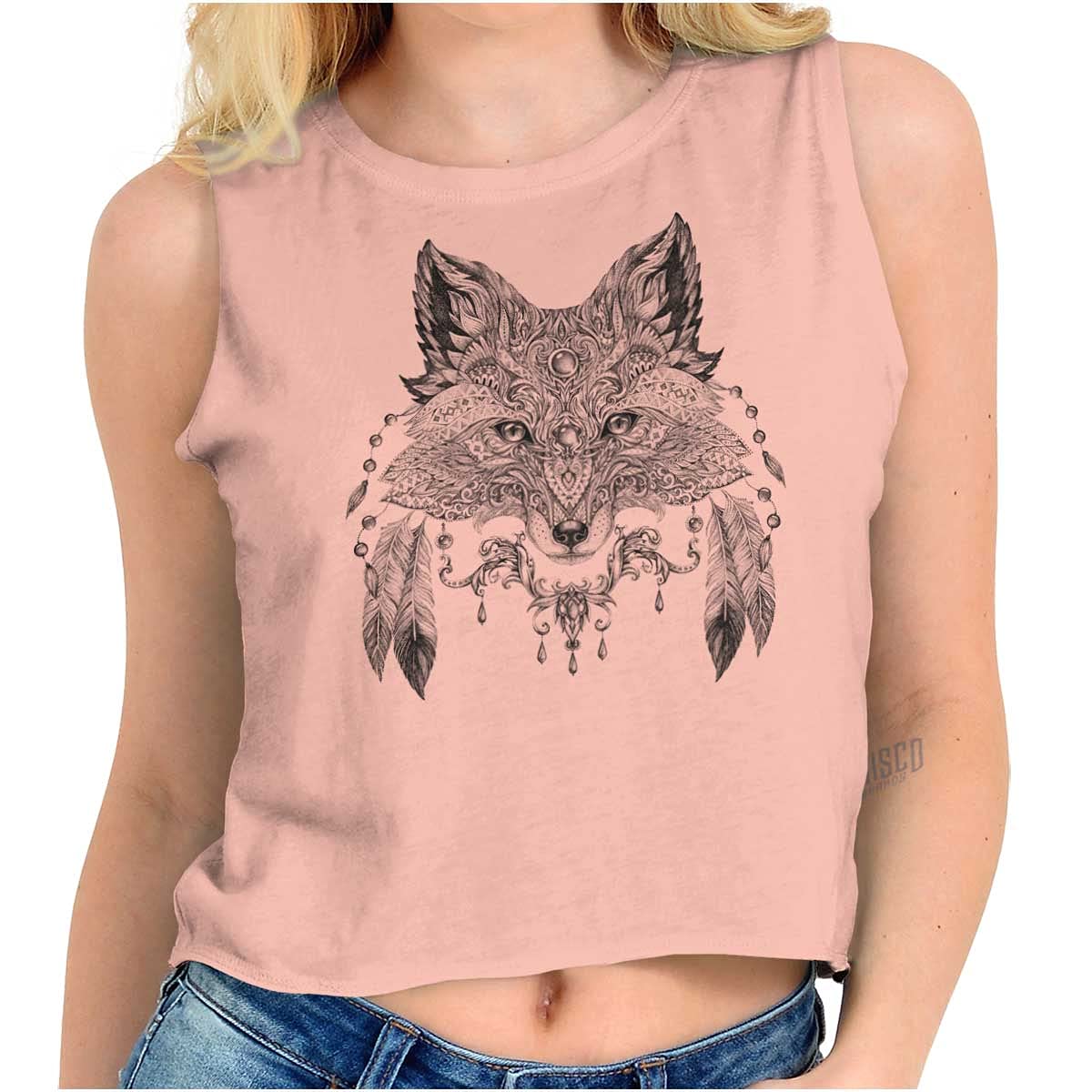 Spirit Animal Wolf Native American Fox Women's Petite Crop Top Shirt | Stylish Casual Summer Tee for Music Festivals & Boho Outfits