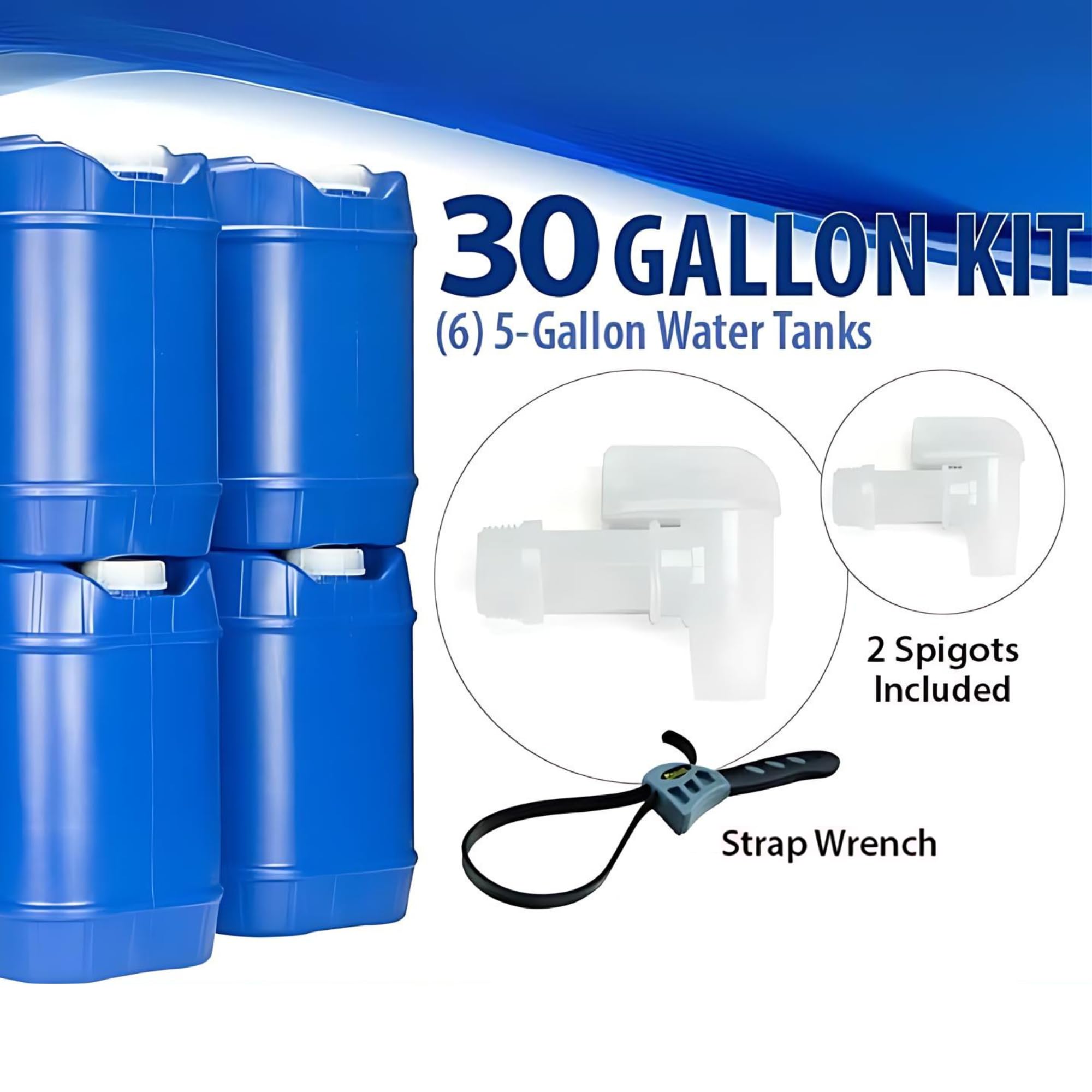 5 Gallon Emergency Water Storage Containers with Lids & Spigot - Stackable Survival Water Tanks (6-Pack, 30 Gallons Total) - Perfect for Emergency Preparedness, Camping, and Outdoor Adventures