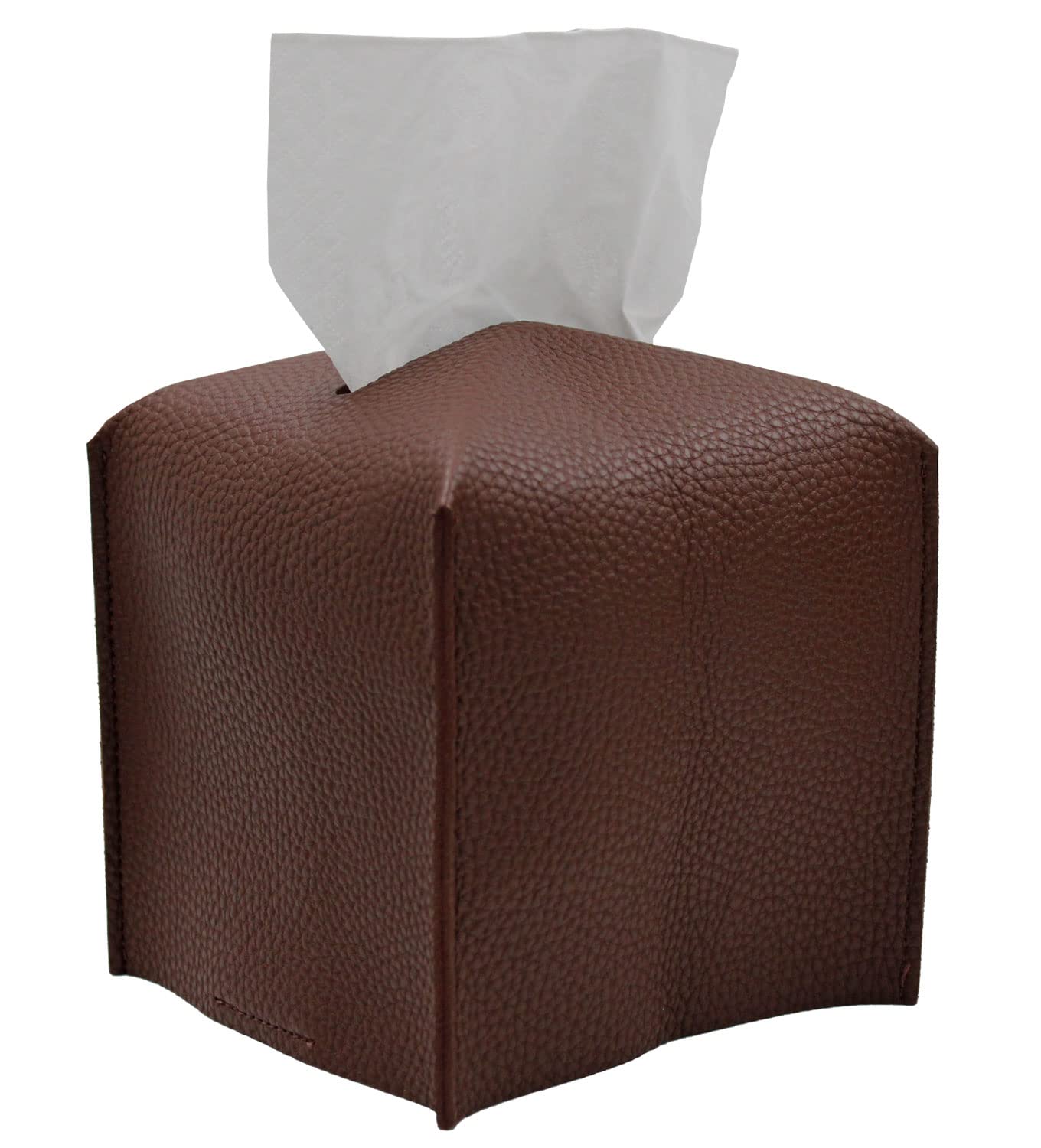 Livelab Square PU Leather Tissue Box Cover - Modern Decorative Tissue Holder for Bathroom, Vanity, Nightstand & Desk (5x5x5 Inches, Dark Brown) | Home & Office Organization Accessory