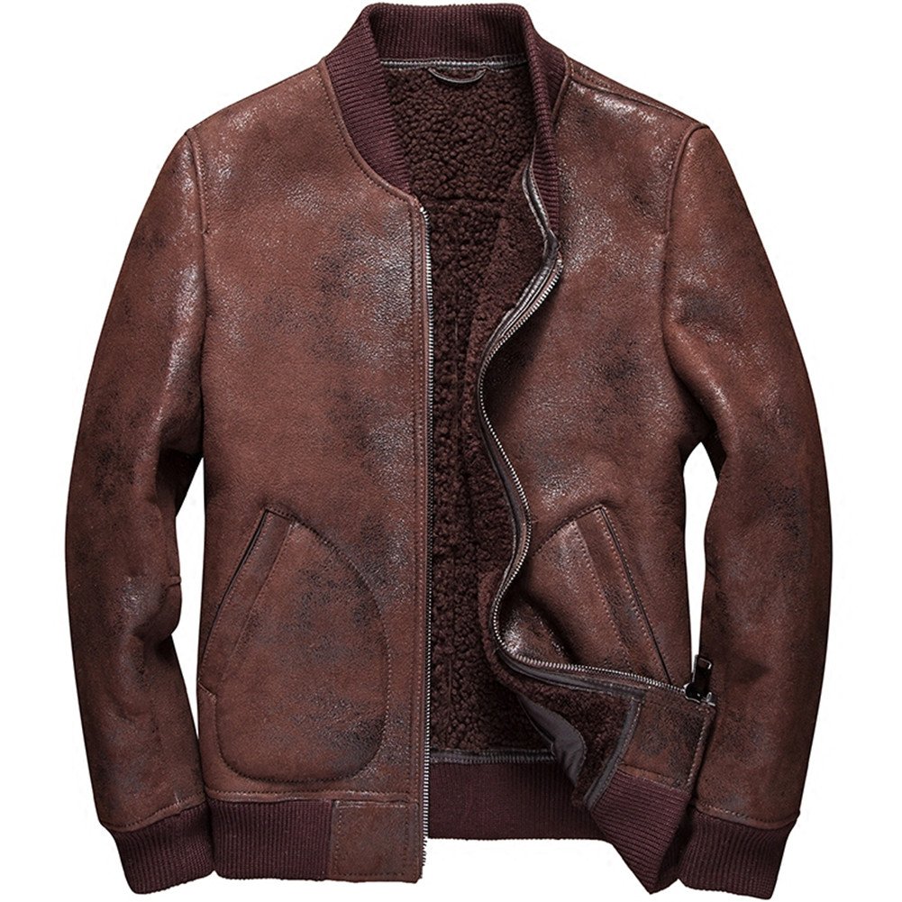 Men's Shearling Aviator Jacket - Red Brown Fur Coat for Winter