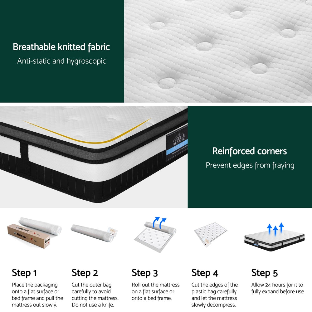 Breeze Euro Top Pocket Spring Mattress - 12 Inch Thick Double Size, Medium Firm Support for Back Pain Relief | Perfect for Guest Rooms, Dormitories & Small Apartments