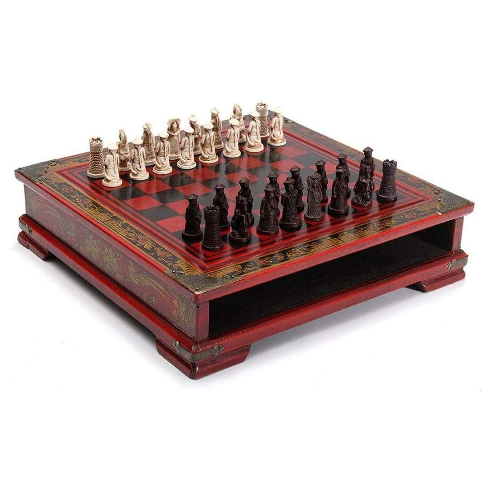 Premium International Chess Set - 32Pcs Resin Chess Pieces with Coffee Wooden Board | Vintage Collector's Edition | Perfect Gift for Kids & Adults | Great for Home Decor, Game Nights & Office Leisure
