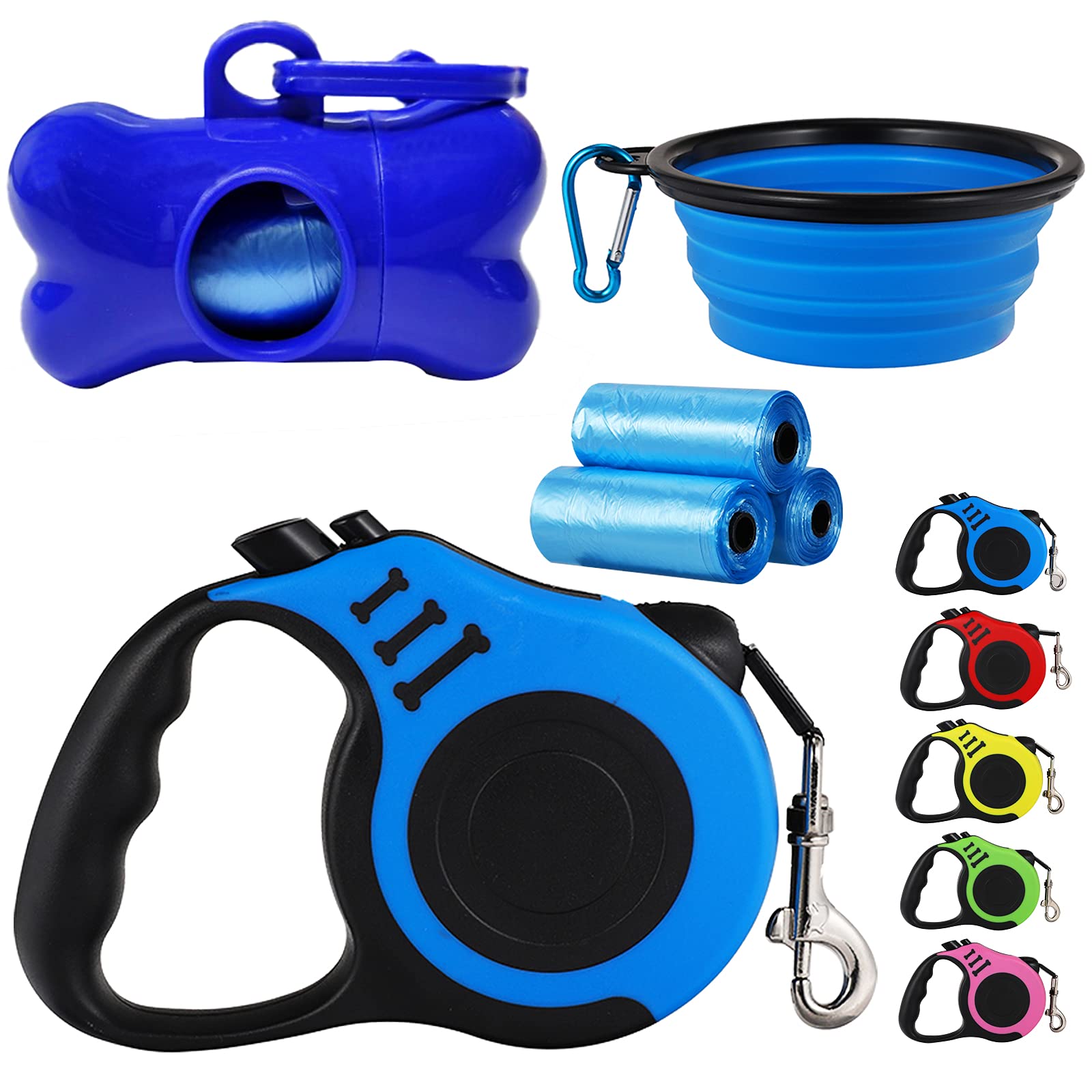 Retractable Dog Leash - Heavy Duty 16FT Nylon Tape for Small Dogs & Cats up to 26 lbs - 360° Tangle-Free Design with Anti-Slip Handle & Waste Bag Dispenser (Blue) - Perfect for Walking, Training & Outdoor Adventures