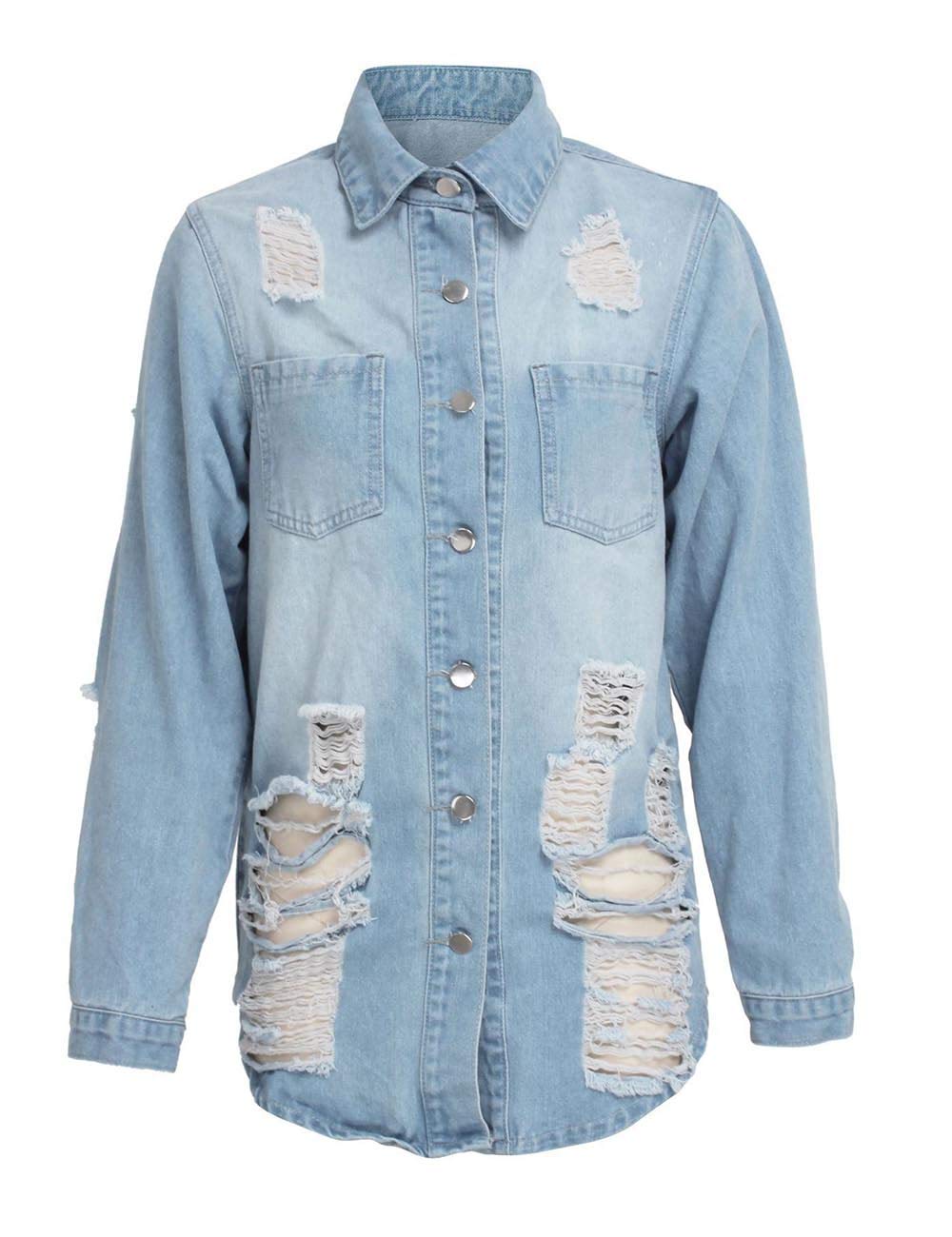 SOMTHRON Women's Distressed Denim Jacket & Ripped Jeans Set - Vintage Denim Outfit for Spring Fall Fashion - Casual Streetwear, Layering Outerwear for Daily Wear and Night Out