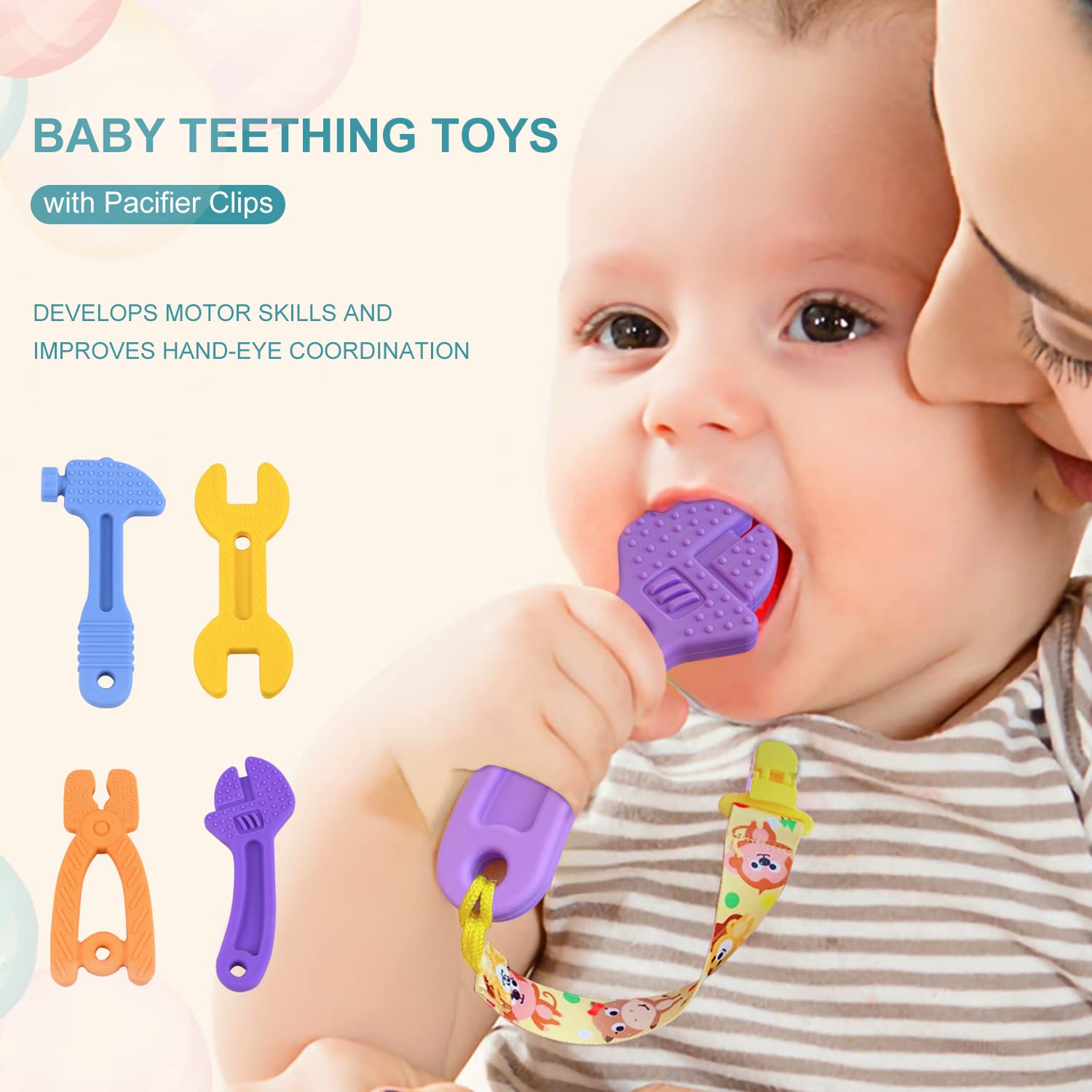 Best Silicone Teething Toys for Babies 3-12 Months - Safe Chew Toys for Teething Relief | Hammer, Wrench & Pliers Shaped Teethers for Boys & Girls | Perfect for Soothing Sore Gums at Home or On-the-Go