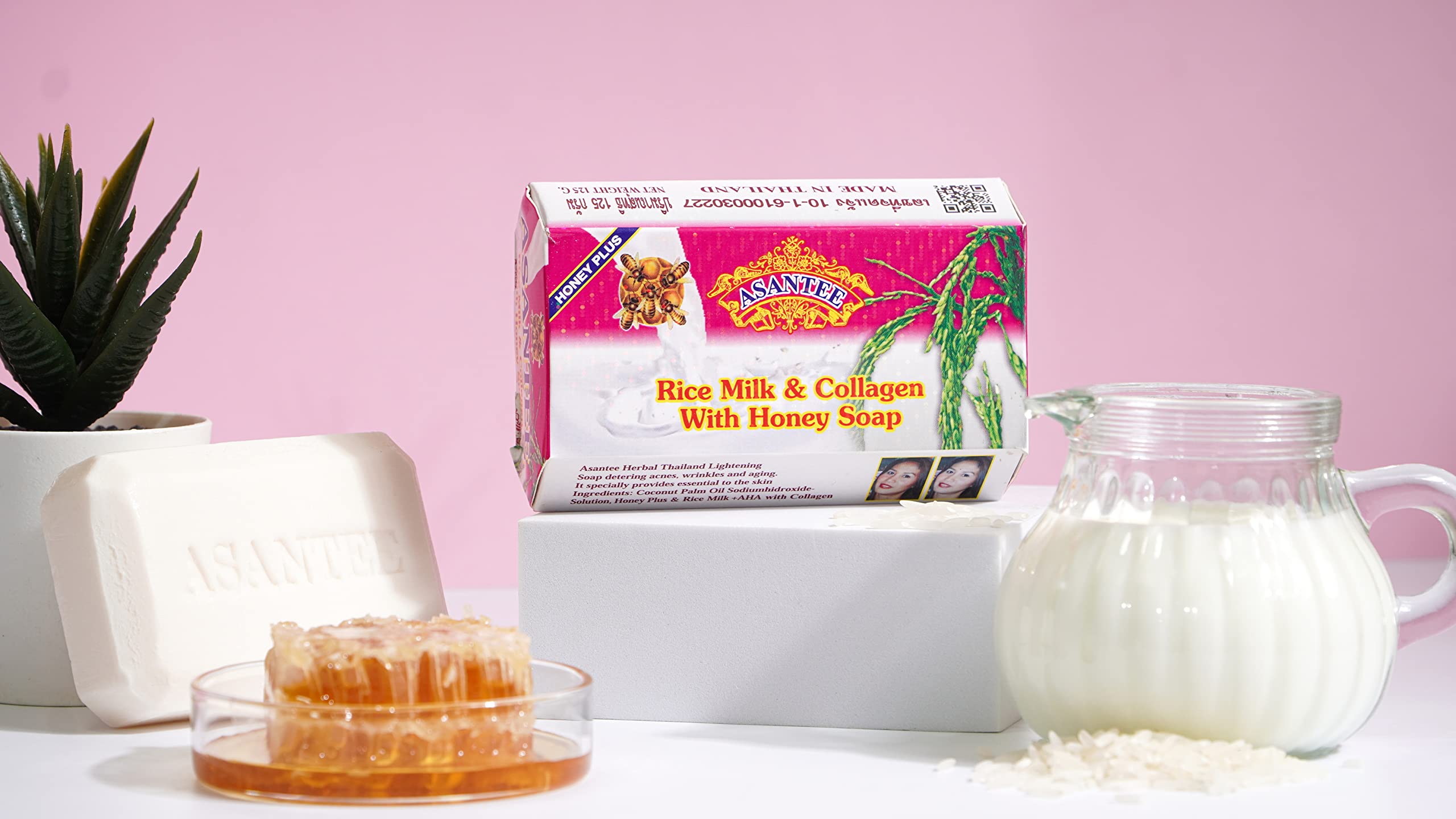 ASANTEE Rice Milk Collagen Honey Soap - 6 Pack Moisturizing Body Wash for Soft, Glowing Skin - Long Lasting Fragrance - Perfect for Dry Skin Care & Daily Shower Routine