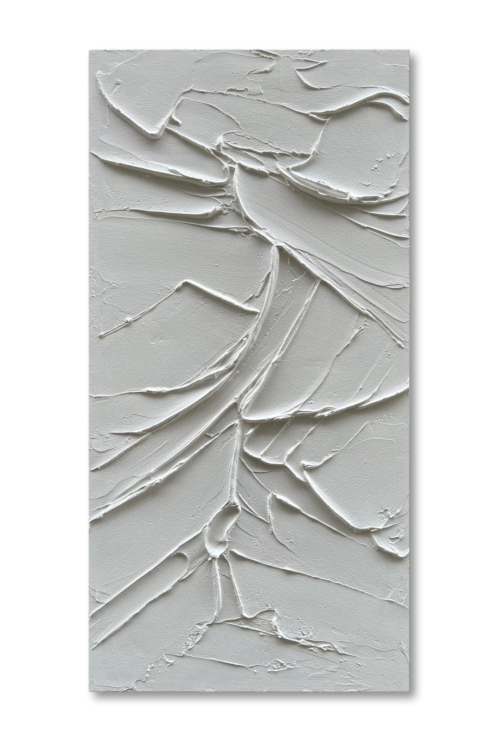 Hand Painted White Abstract Modern Oil Painting - 48x24 Inch Contemporary Textured Canvas Wall Art - Minimalist Home Decor for Living Room, Bedroom & Office