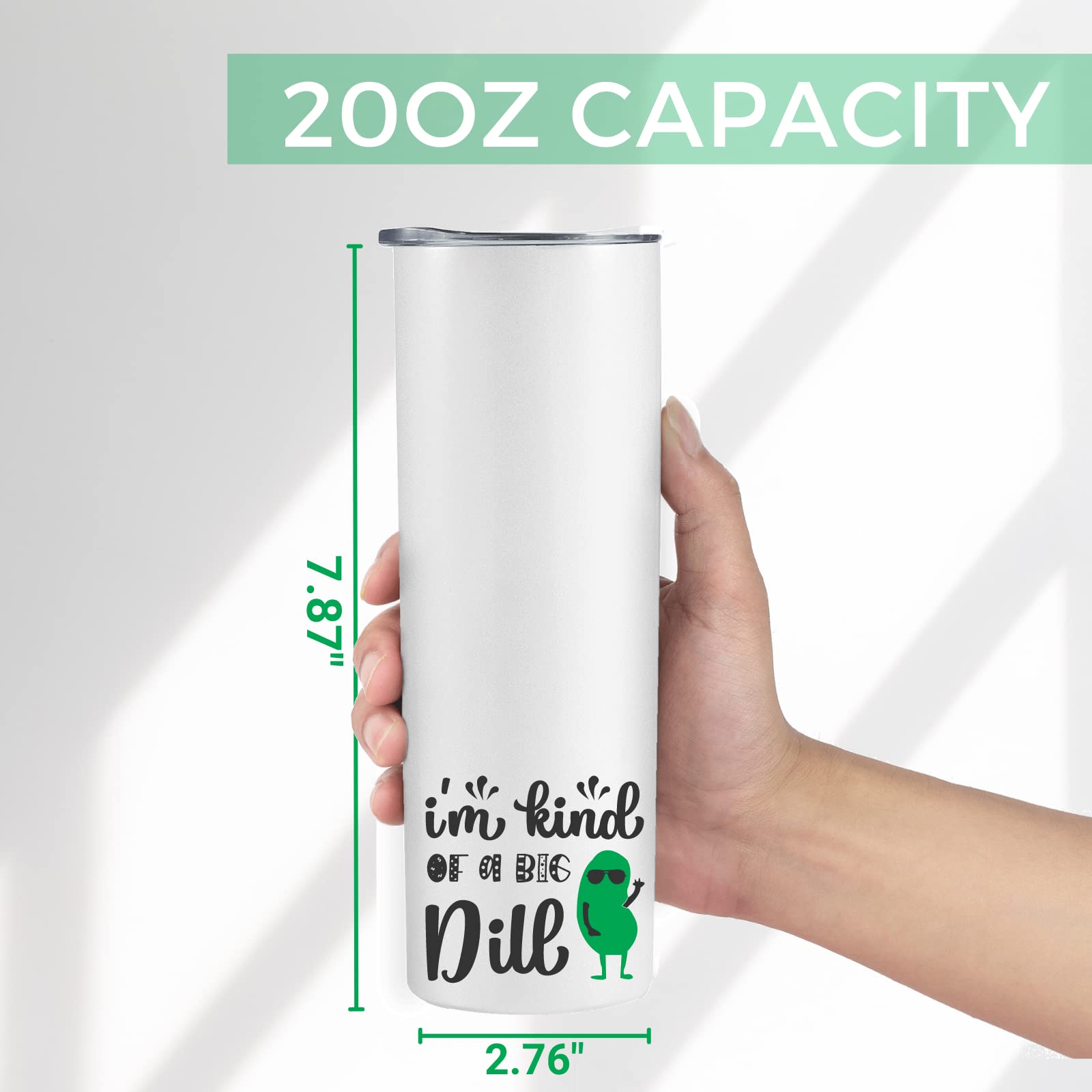 Onebttl 20 oz Skinny Travel Tumbler with Lid & Straw - 'I AM KIND OF A BIG DILL' Pickle-Themed Gift for Women & Men | Christmas, Birthday Gifts | Includes Gift Box | Perfect for Office, Gym & Travel