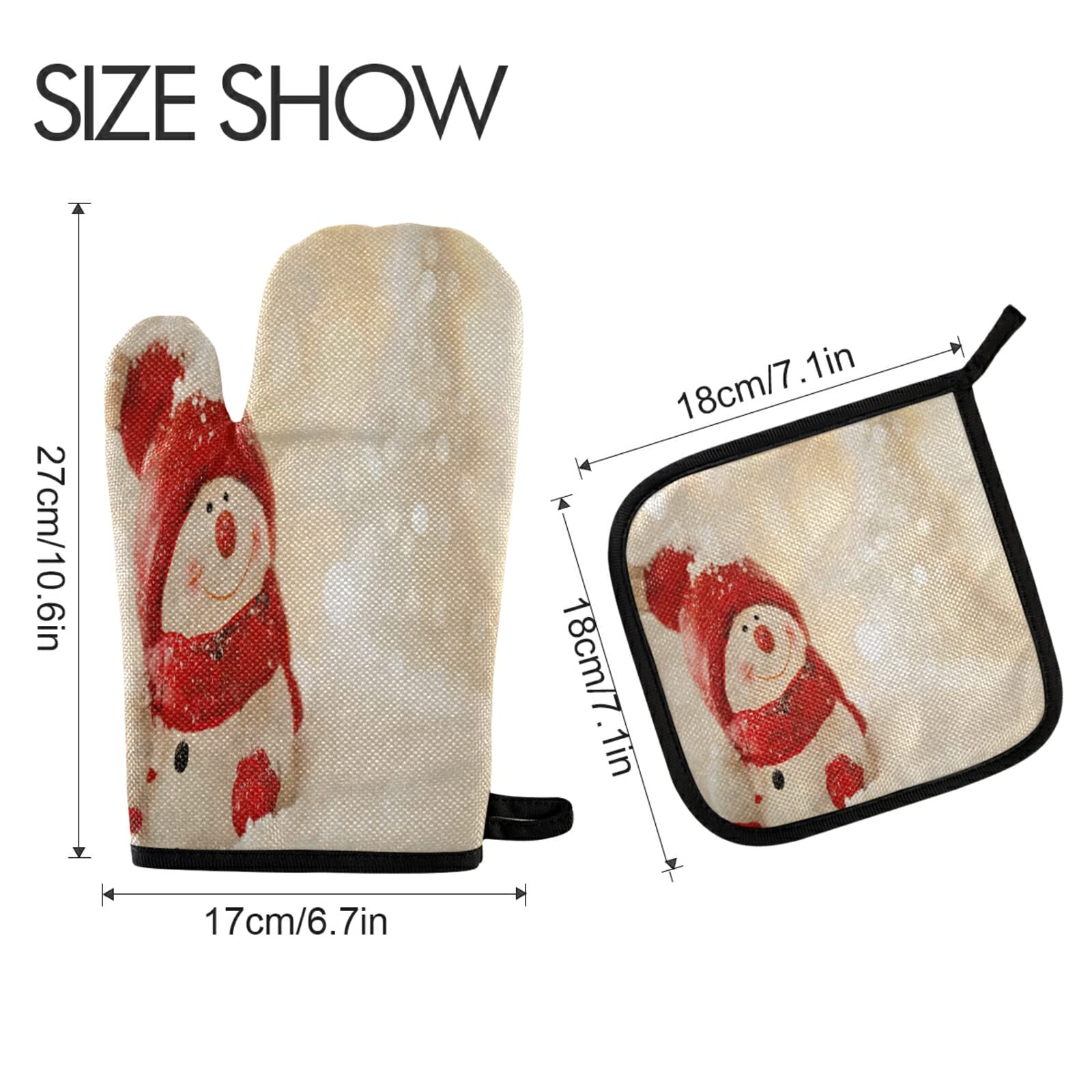 QUGRL Christmas Snowman Oven Mitts & Pot Holders Set - Heat Resistant Kitchen Gloves for Baking, Cooking & BBQ - Festive Winter Holiday Decor for Home & Kitchen