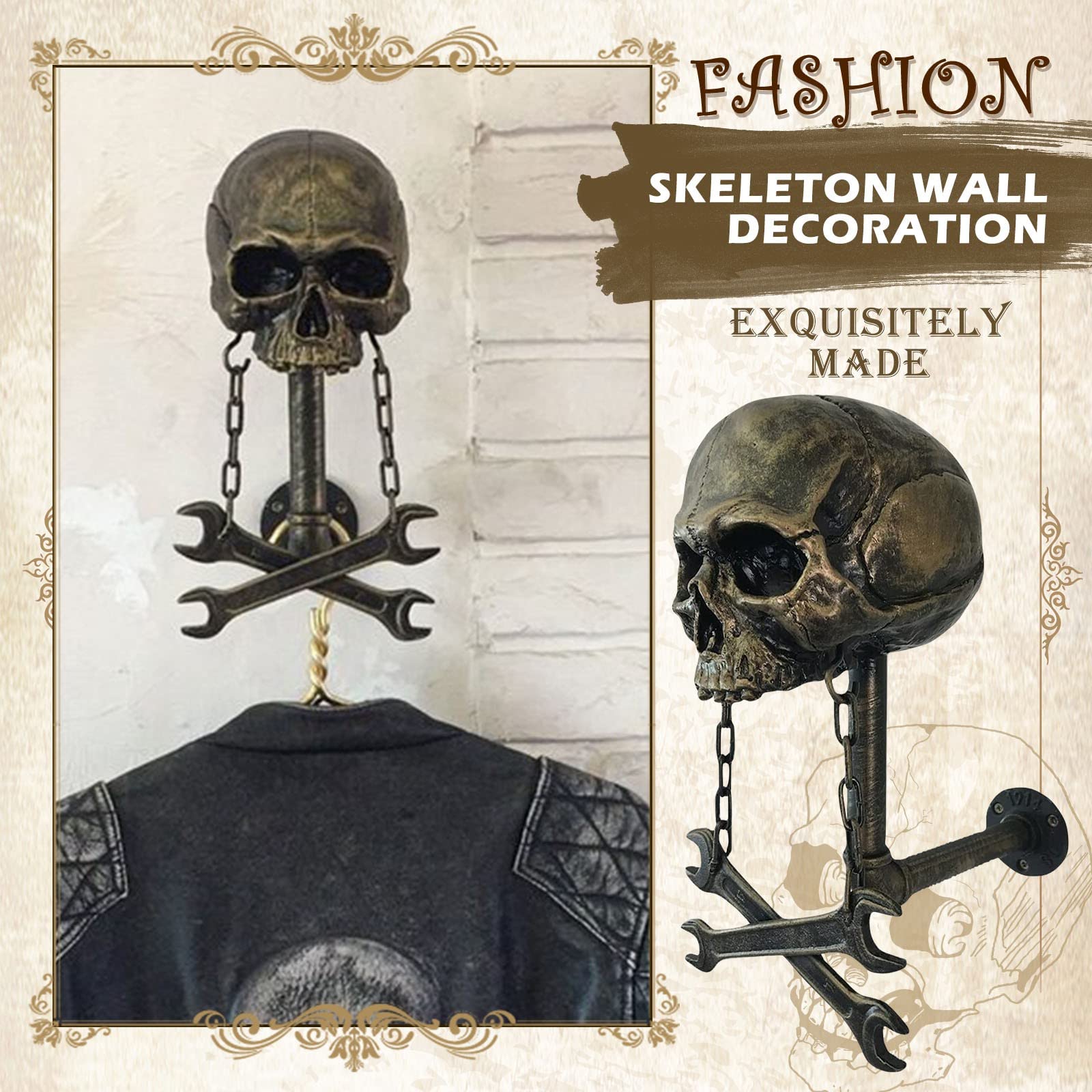 GONEBIN Motorcycle Helmet Holder - Skull with Beard Wall Mount, Removable Resin Helmet Rack for Bike, Baseball & Rugby Helmets - Perfect for Garage, Man Cave & Motorcycle Accessories Storage