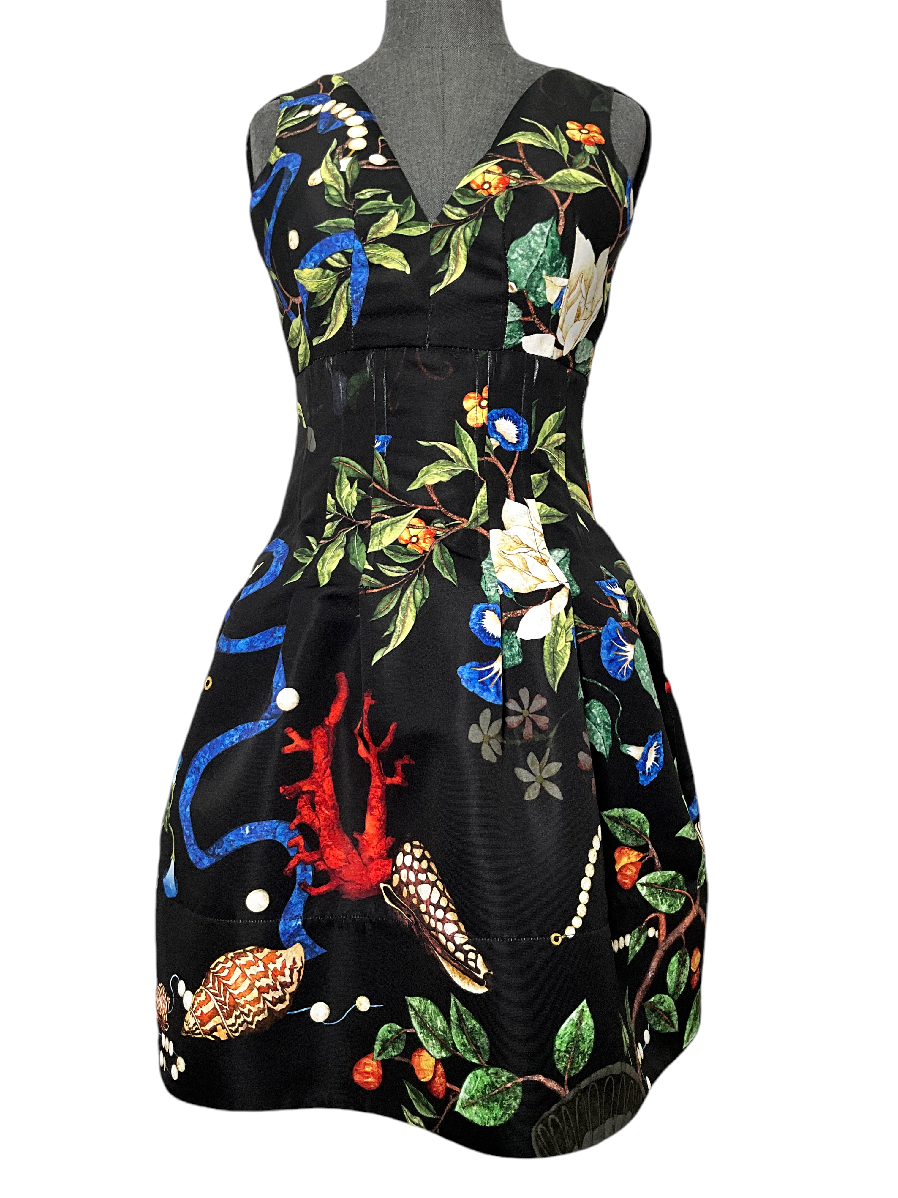 Oscar de la Renta Floral Print Sleeveless Summer Dress for Women - Size XXS - Perfect for Weddings, Parties & Beach Vacations