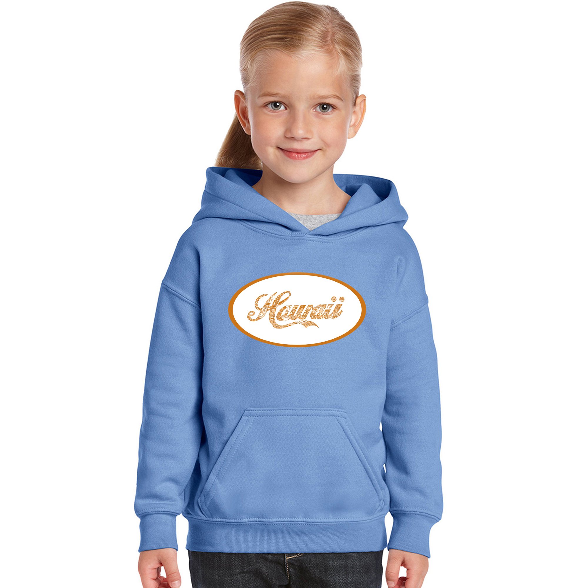 LA POP ART Girls' Word Art Hooded Sweatshirt - Hawaiian Island Names & Tropical Design | Cute Casual Pullover for Teens, Beach Vacation Outfit, School Spirit Wear