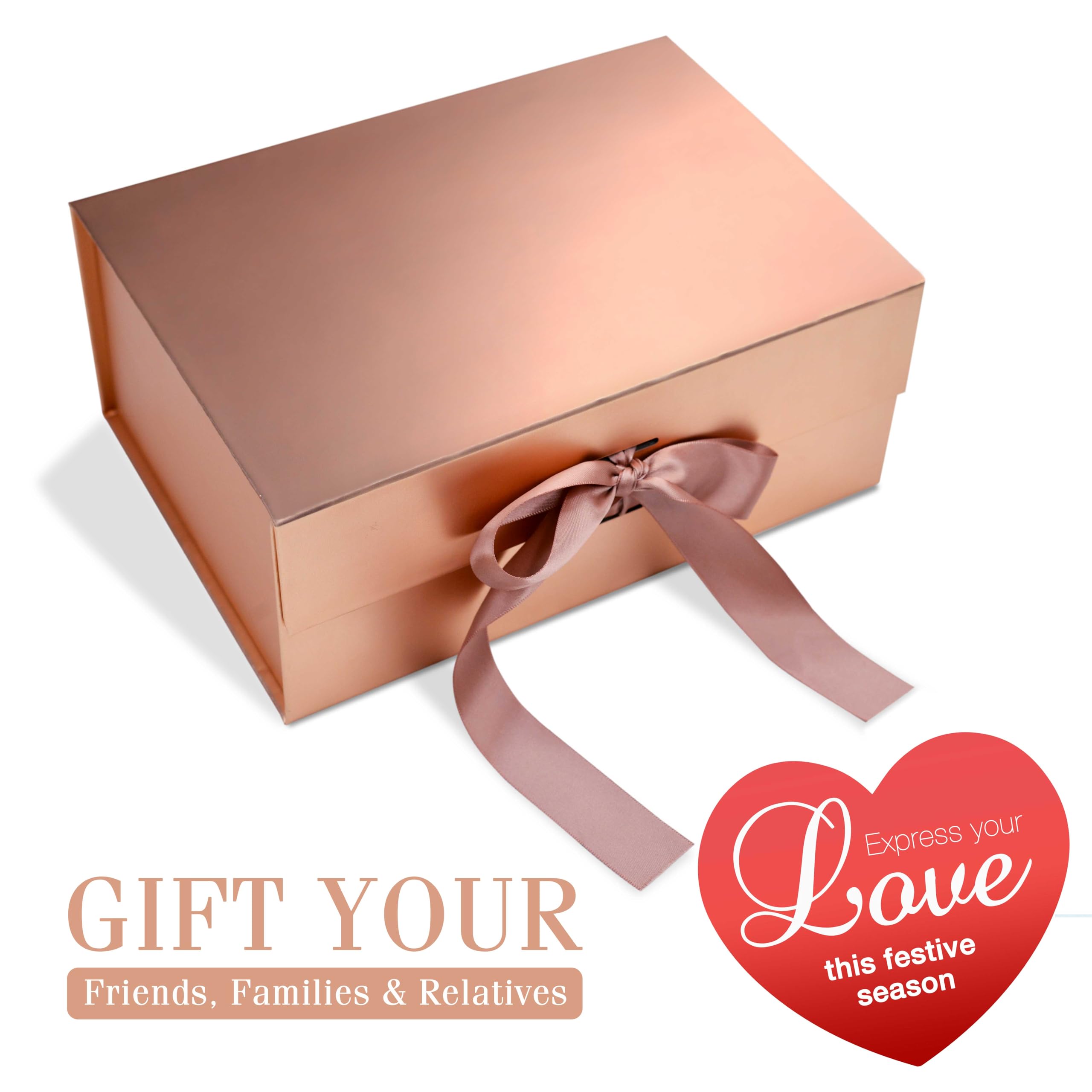 Luxury Rose Gold Gift Box for Valentine's Day - Queen Victoria Style Reusable Empty Packaging Box (23x16x10cm) with Ribbon, Holds up to 5kg - Perfect for Jewelry, Cosmetics & Premium Gifts