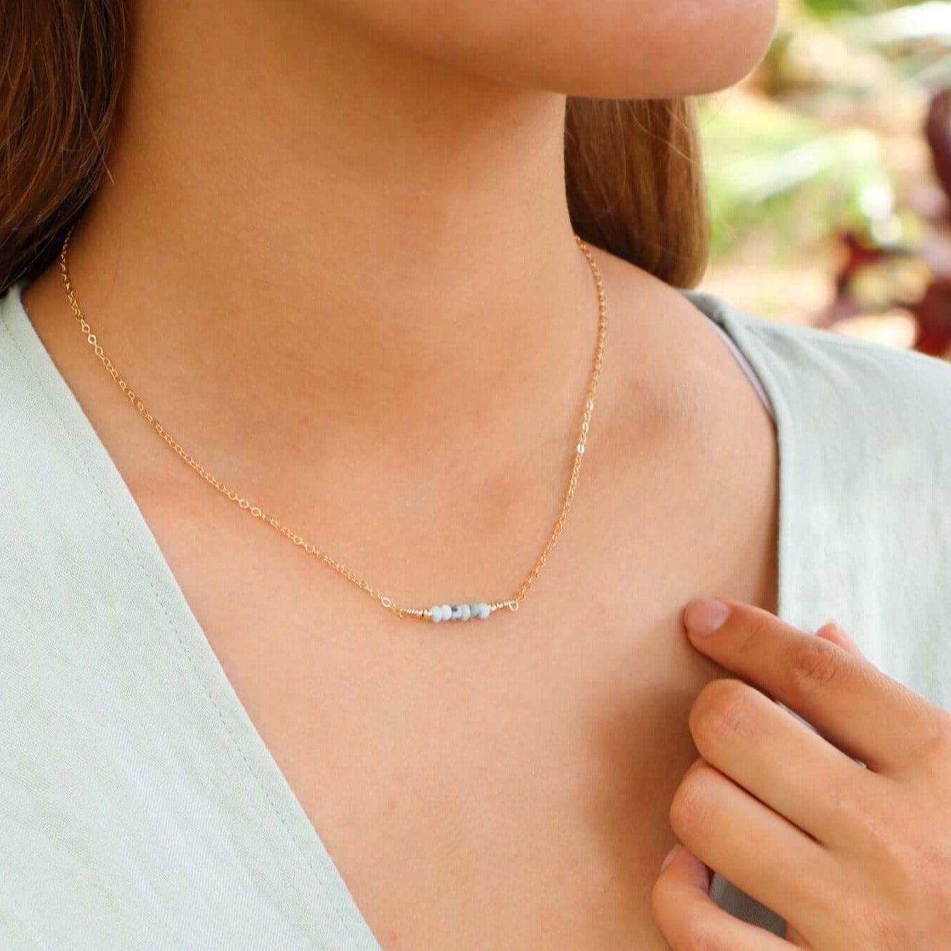 Sparkling Blue Larimar Faceted Bead Bar Necklace - Handmade Gemstone Jewelry for Women, Healing Crystal Pendant Necklace | Perfect for Meditation, Yoga, Gifts & Boho Fashion
